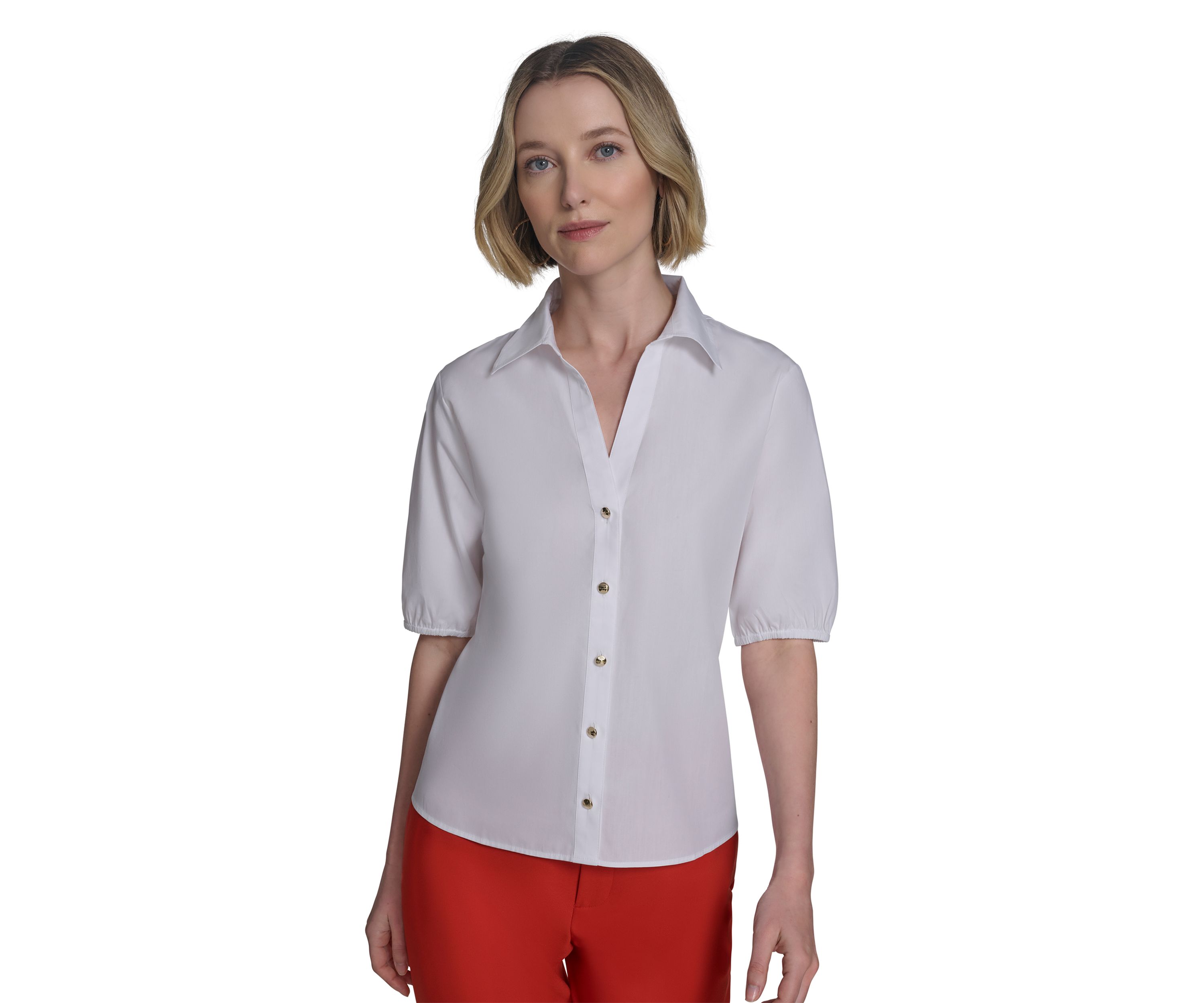 Womens Cinched Button Front Top