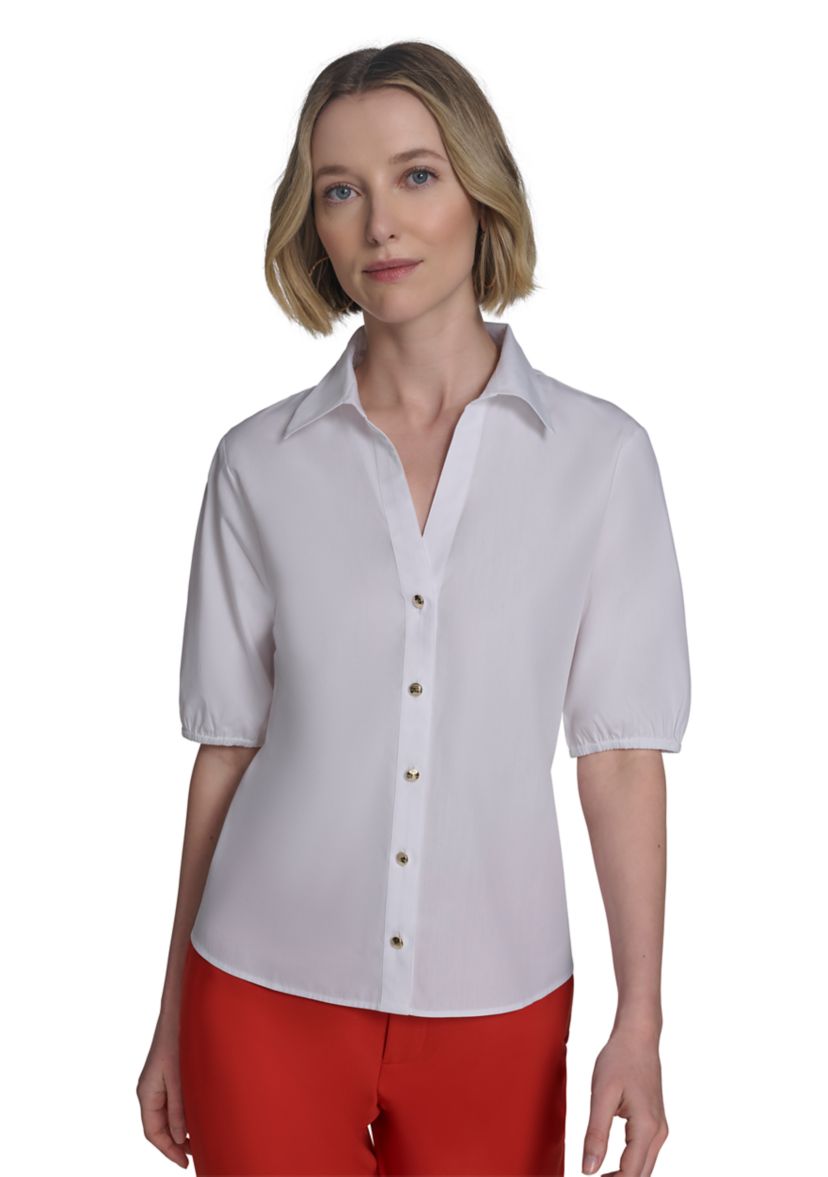 Womens Cinched Button Front Top