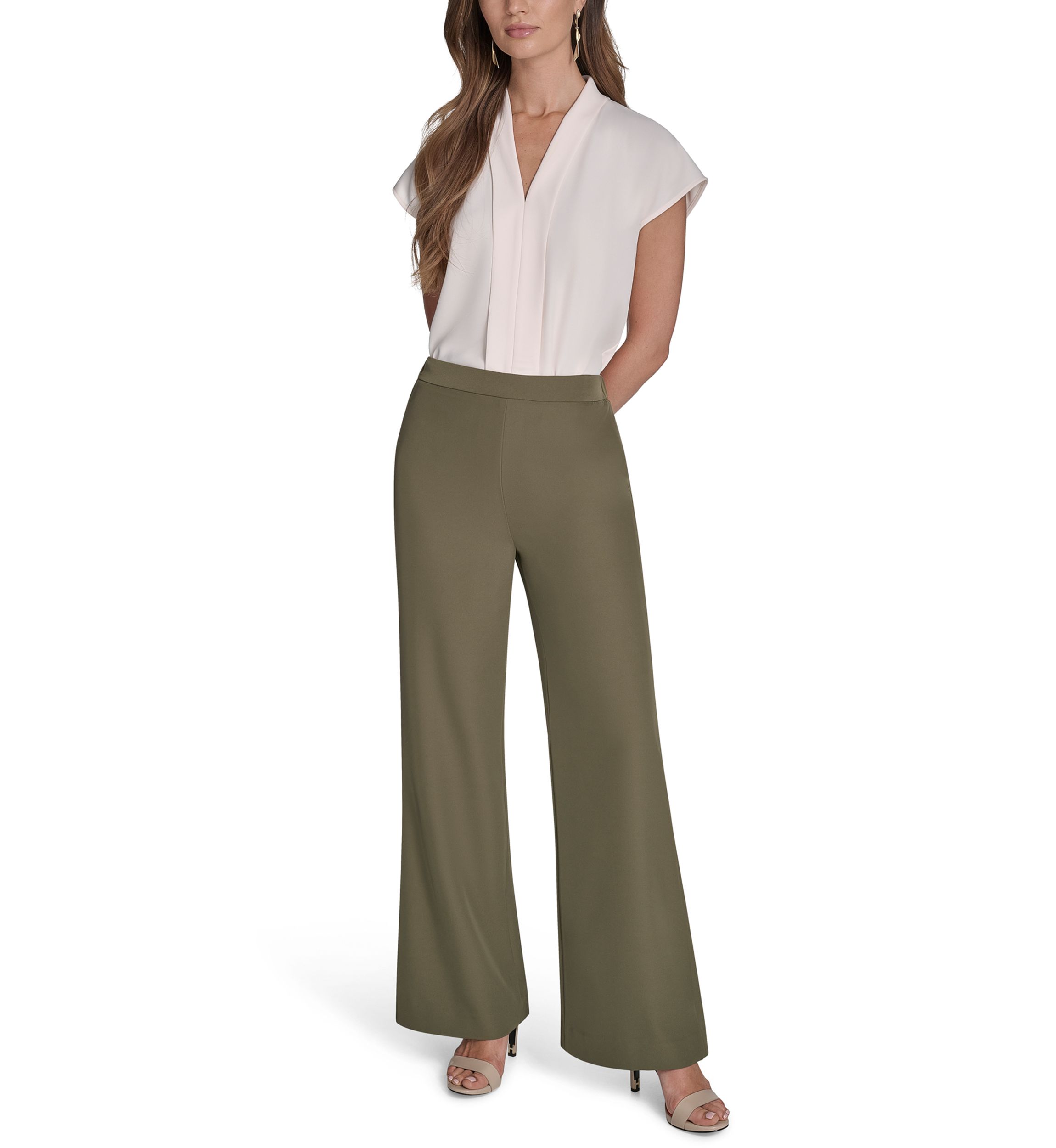 Womens Soft Suiting Wide Leg Pull On Pants