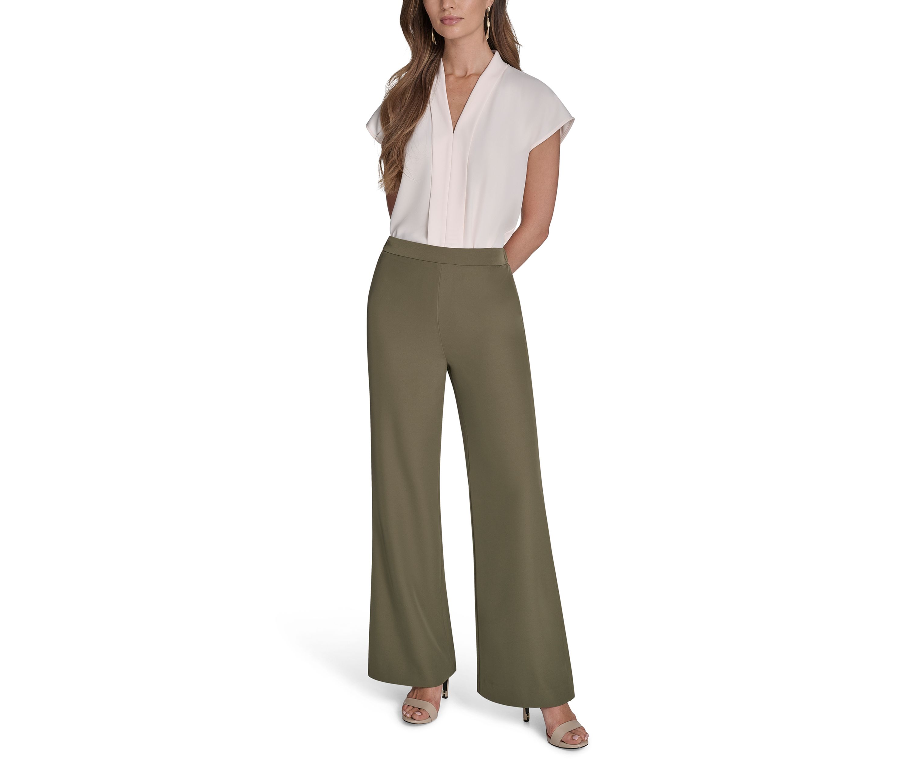 Womens Soft Suiting Wide Leg Pull On Pants