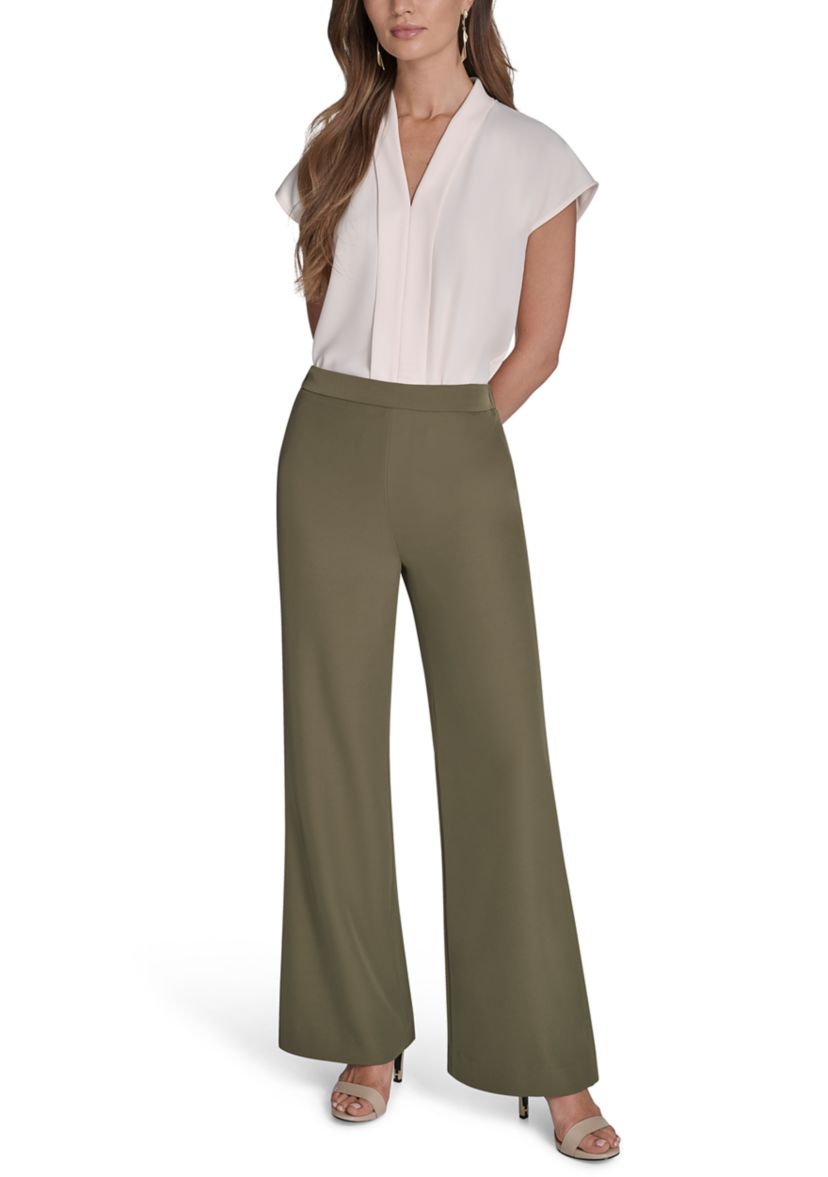 Womens Soft Suiting Wide Leg Pull On Pants