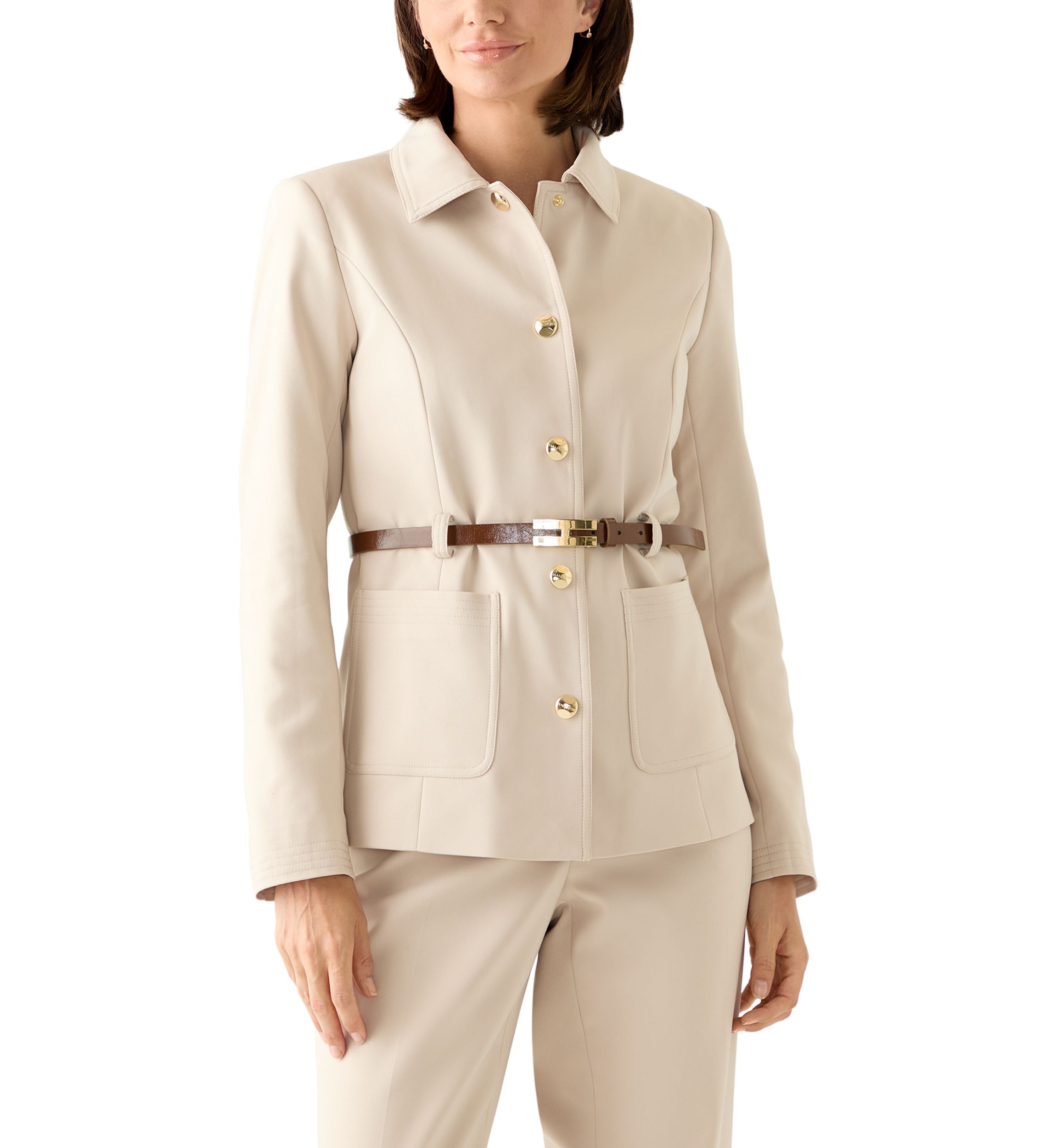 Womens Belted Button Up Blazer