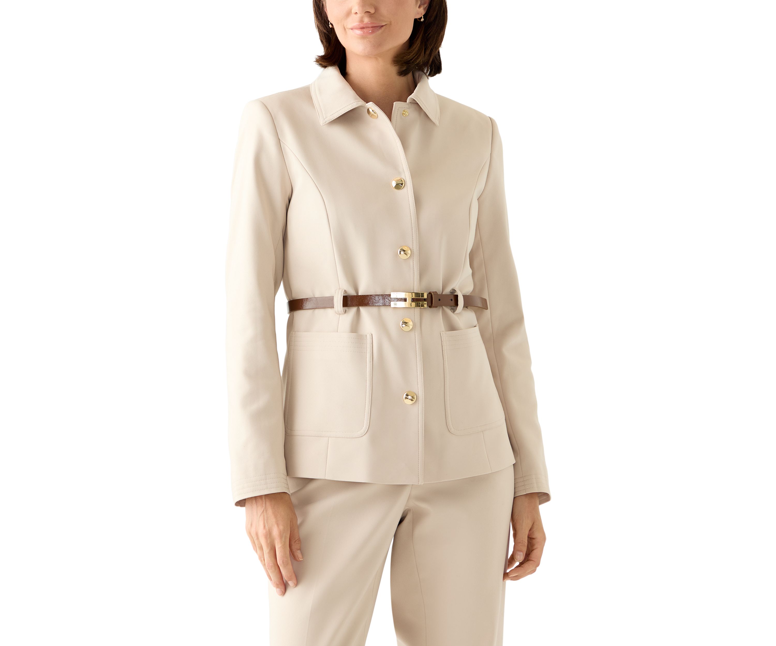 Womens Belted Button Up Blazer