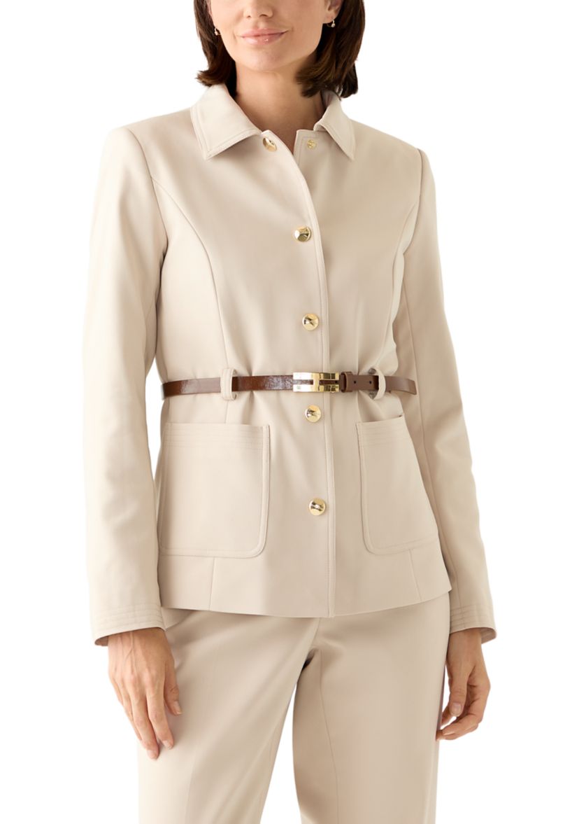 Womens Belted Button Up Blazer