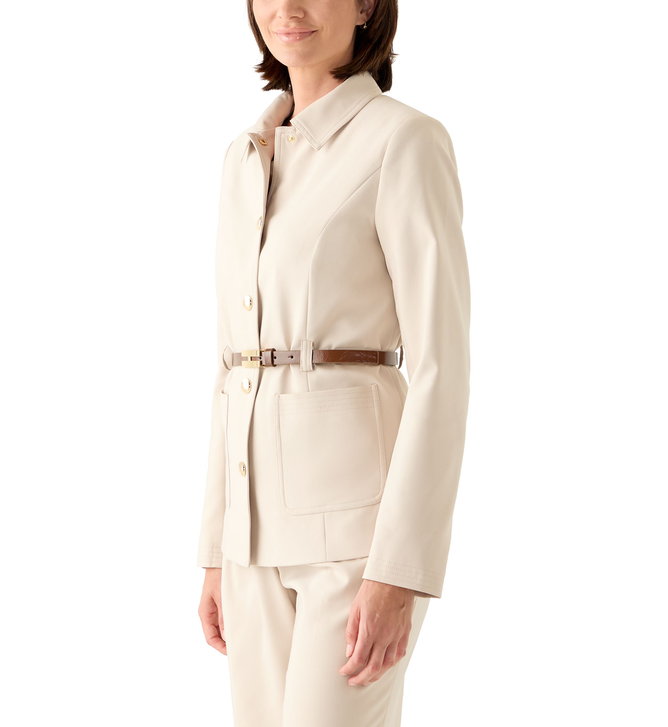 Womens Belted Button Up Blazer
