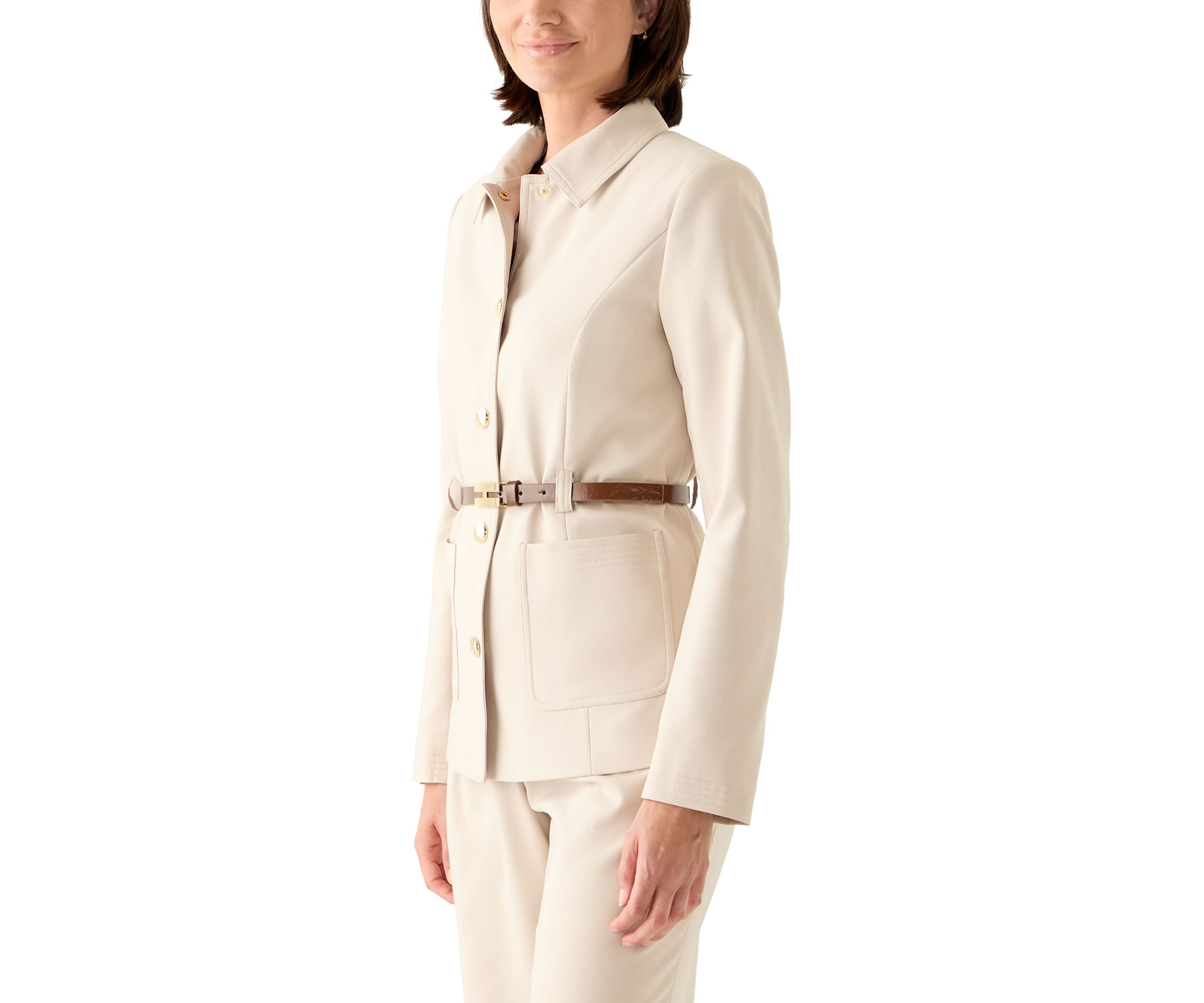 Womens Belted Button Up Blazer
