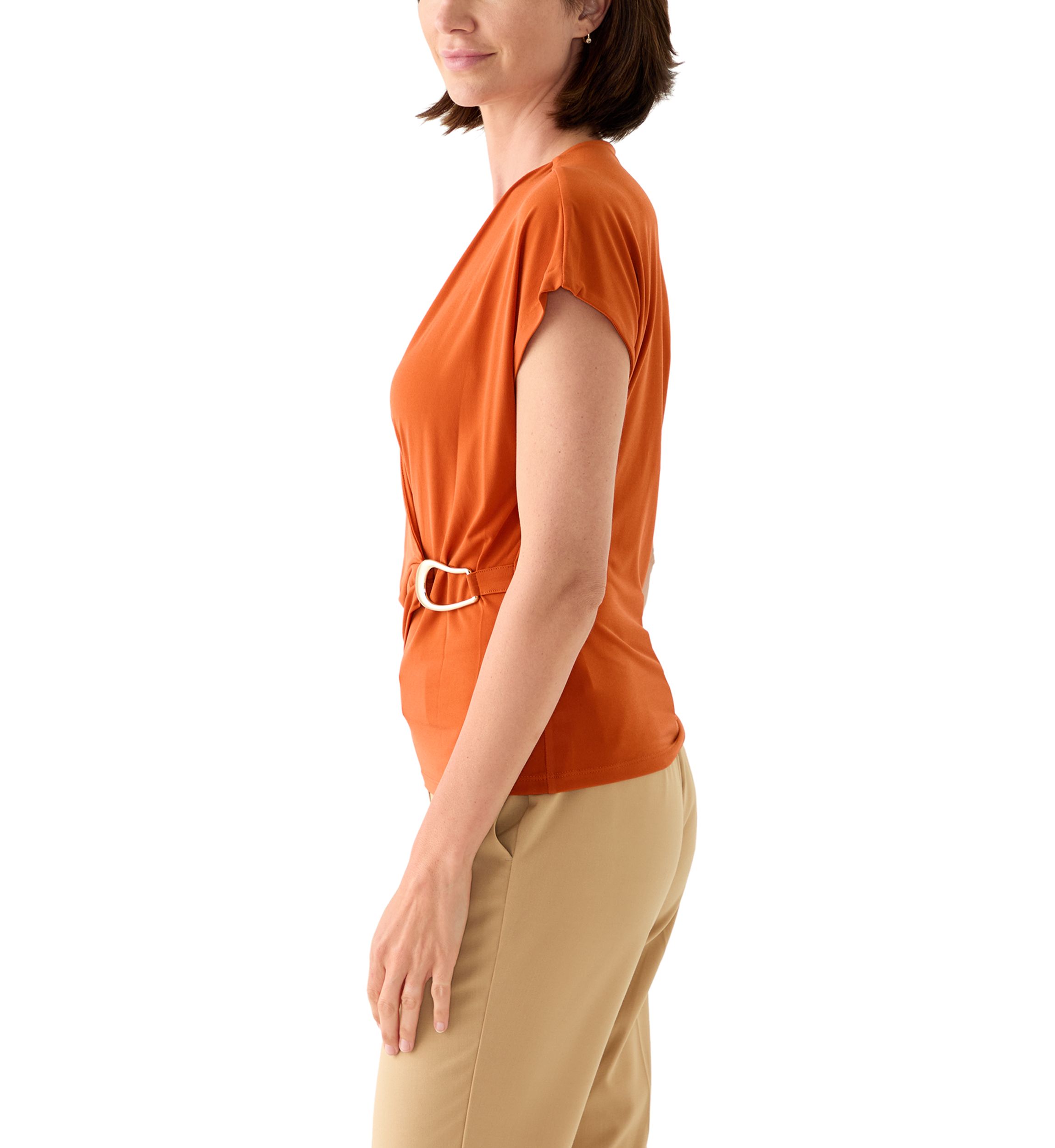 Womens Short Sleeve Jersey Wrap V-Neck Blouse