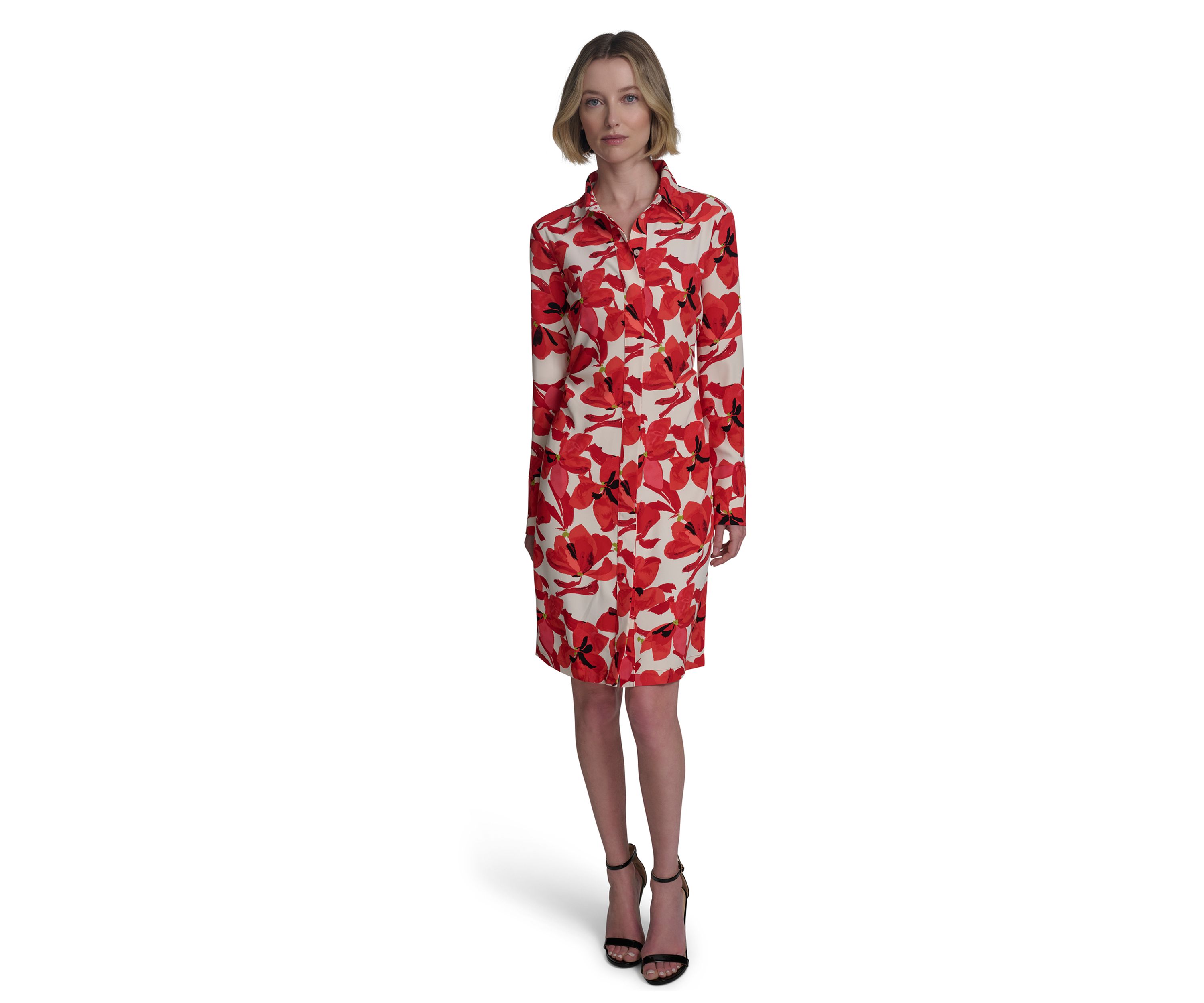 Womens Button Front Printed Collared Shirtdress