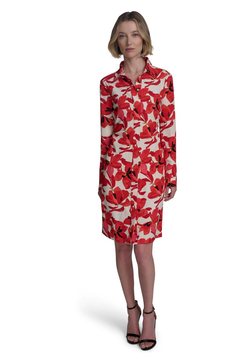 Womens Button Front Printed Collared Shirtdress