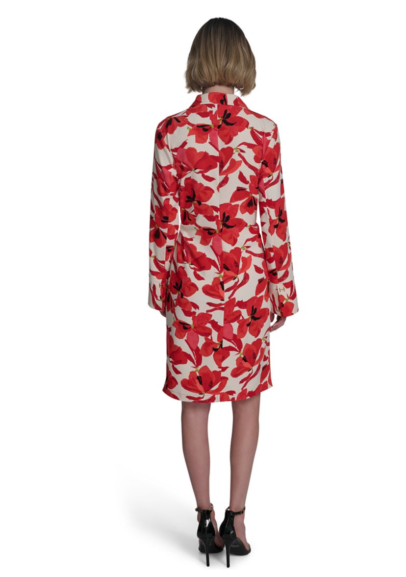 Womens Button Front Printed Collared Shirtdress