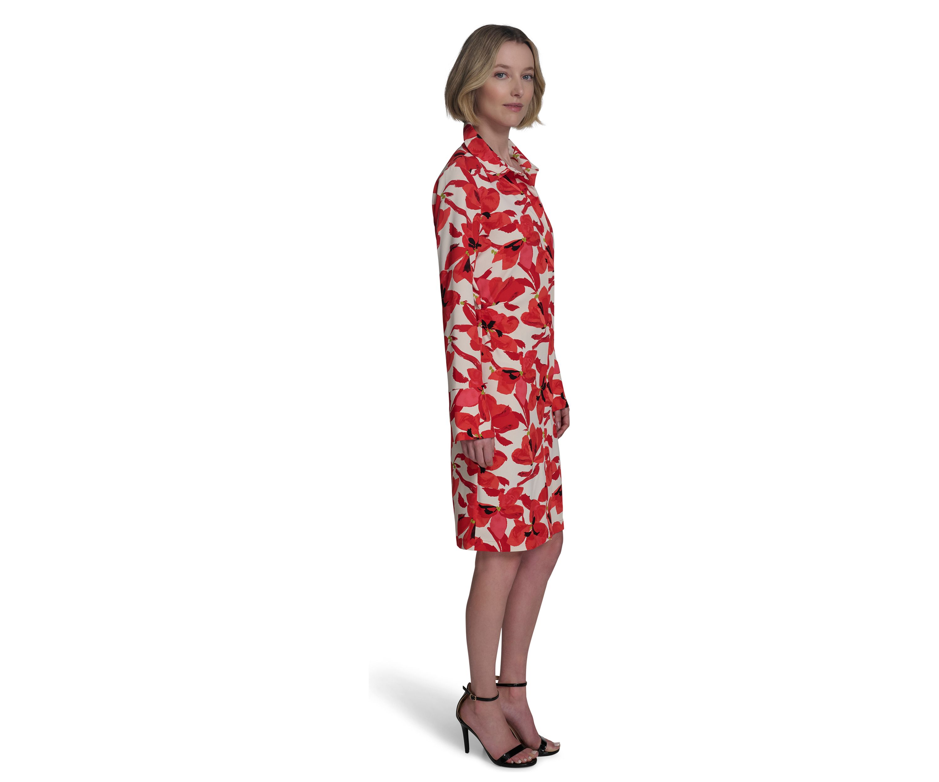 Womens Button Front Printed Collared Shirtdress