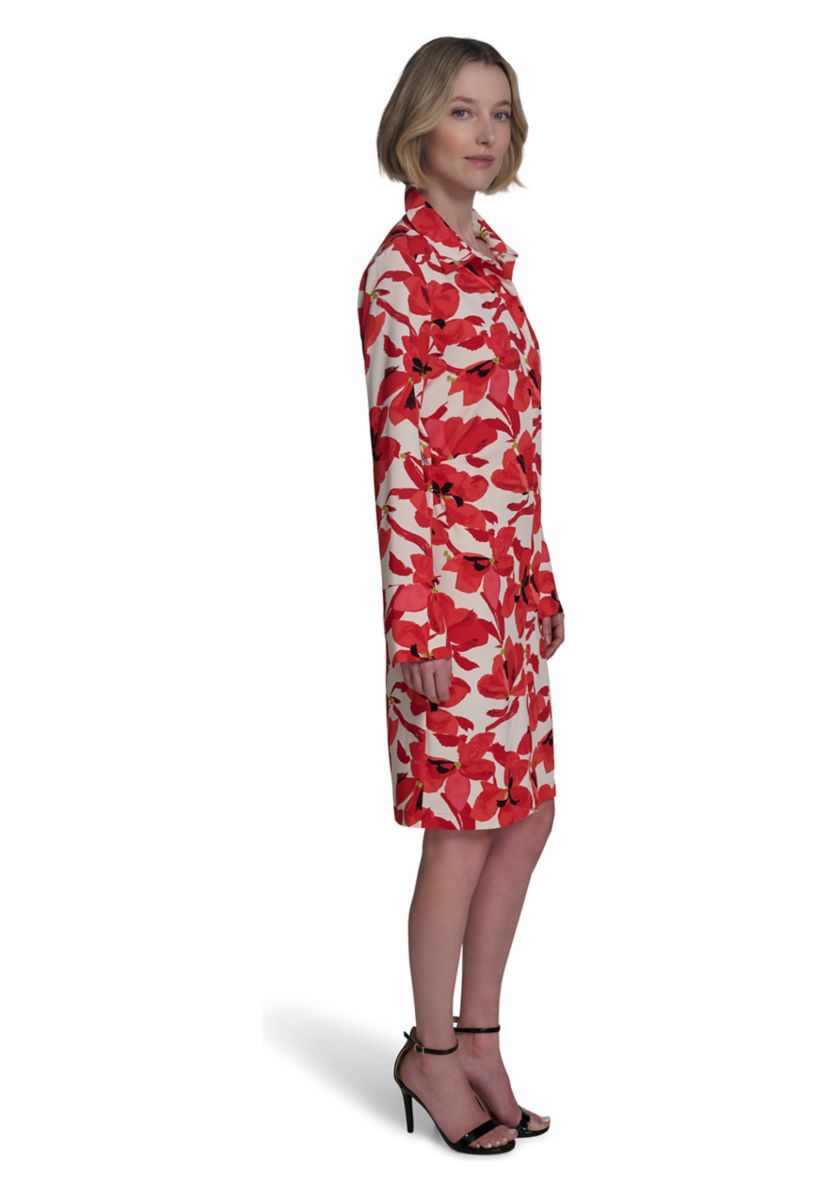 Womens Button Front Printed Collared Shirtdress