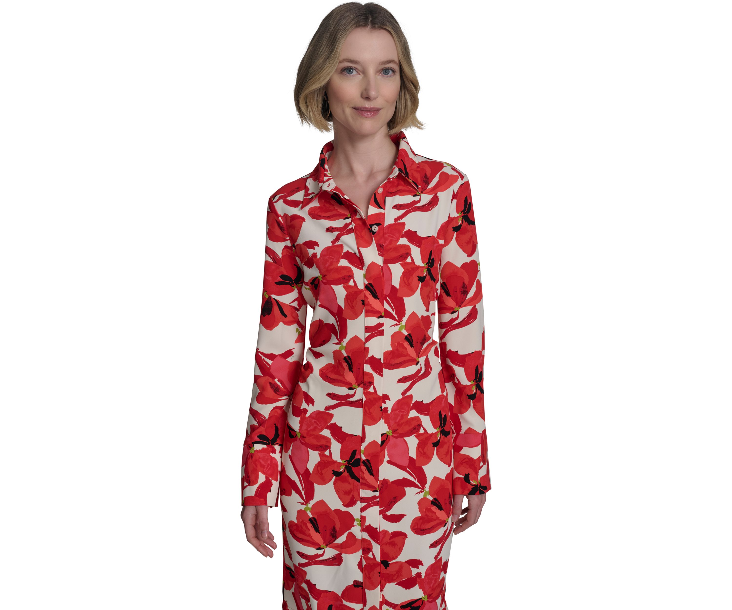Womens Button Front Printed Collared Shirtdress