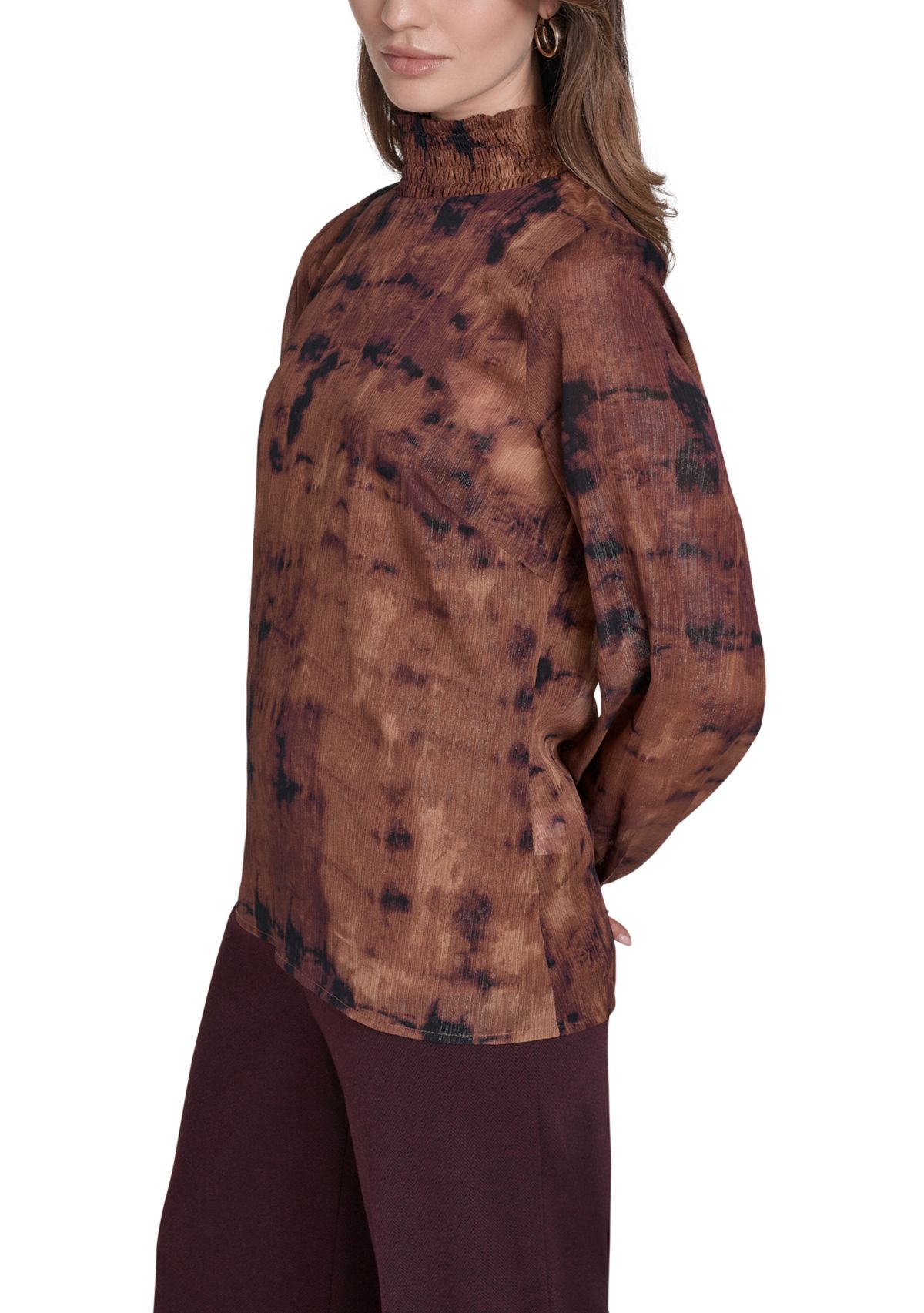 Womens Mock Neck Chiffon Blouse