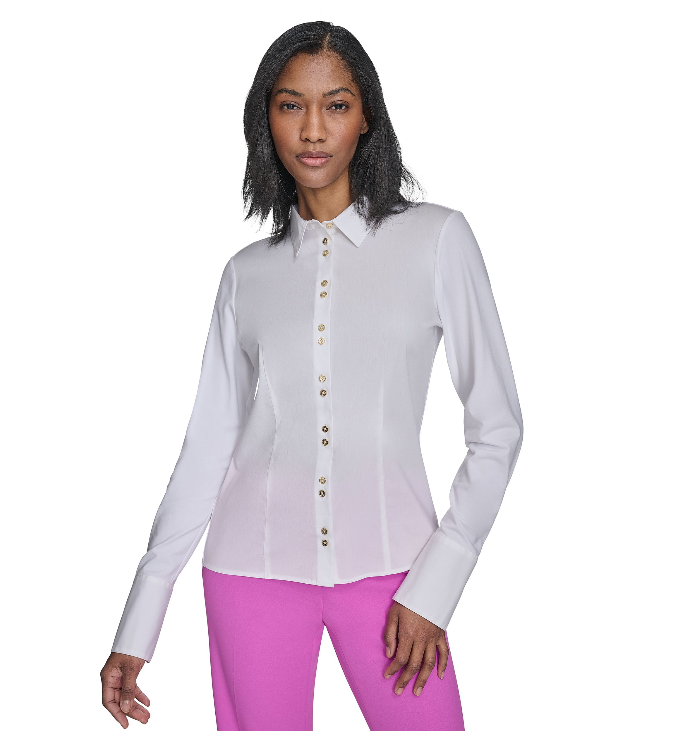 Womens Double Button Poplin Top