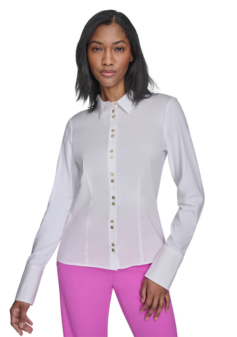 Womens Double Button Poplin Top