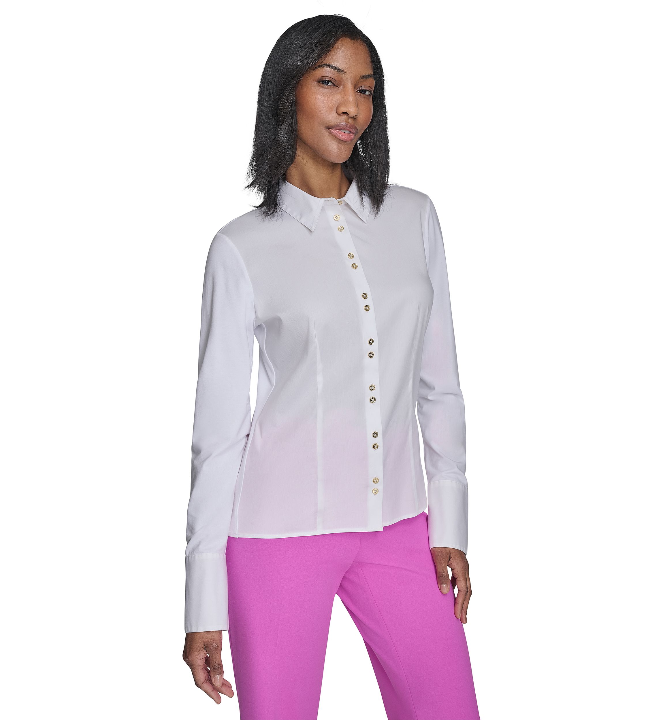 Womens Double Button Poplin Top
