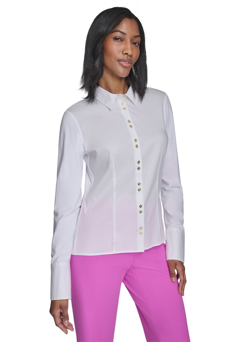 Womens Double Button Poplin Top