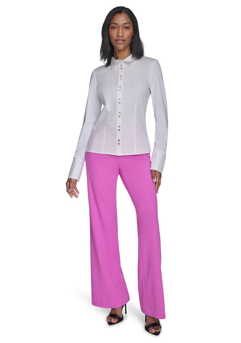 Womens Double Button Poplin Top