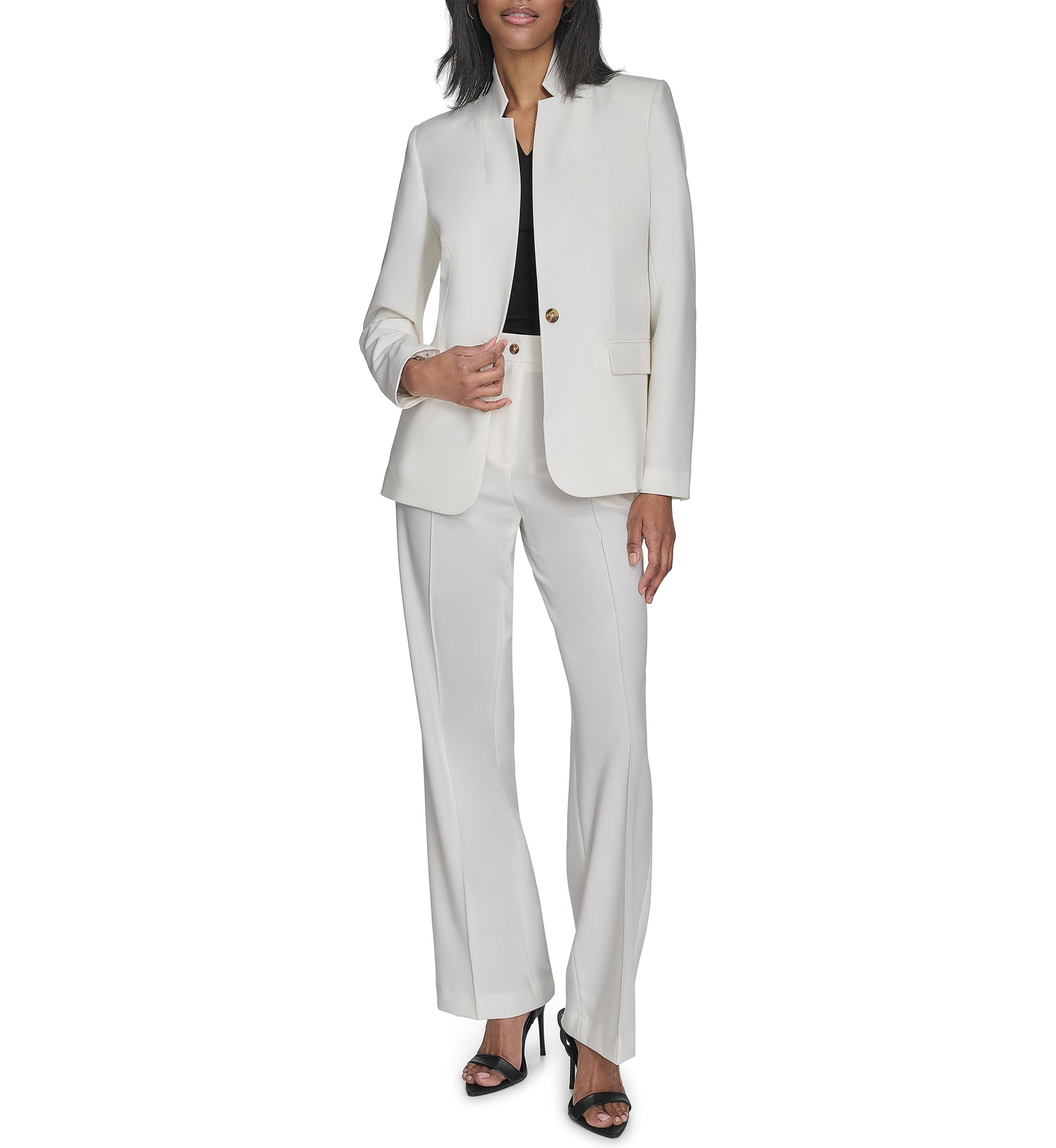 Womens Stand Collar One Button Blazer