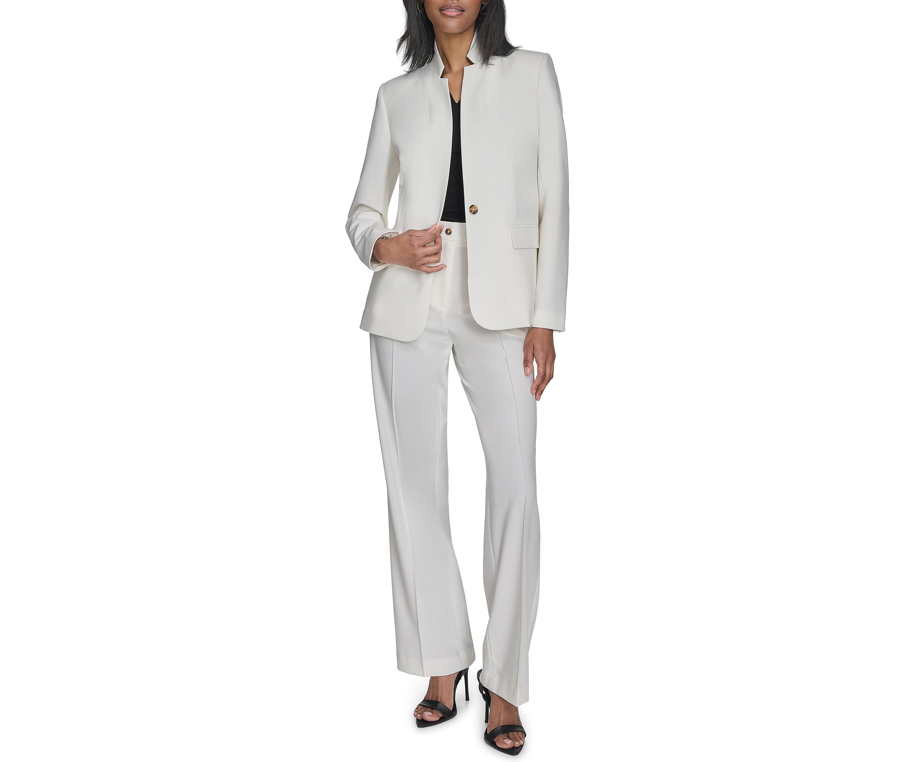 Womens Stand Collar One Button Blazer