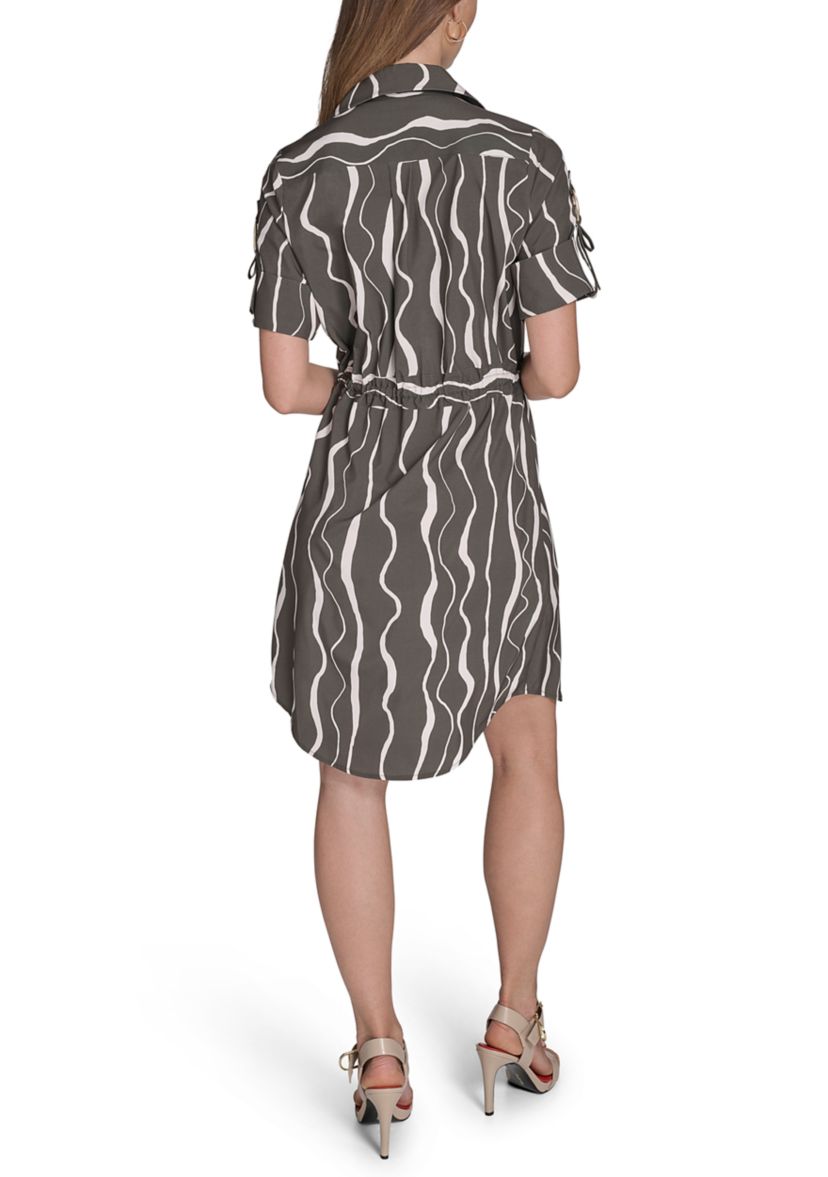 Womens Short Sleeve Belted Commuter Dress