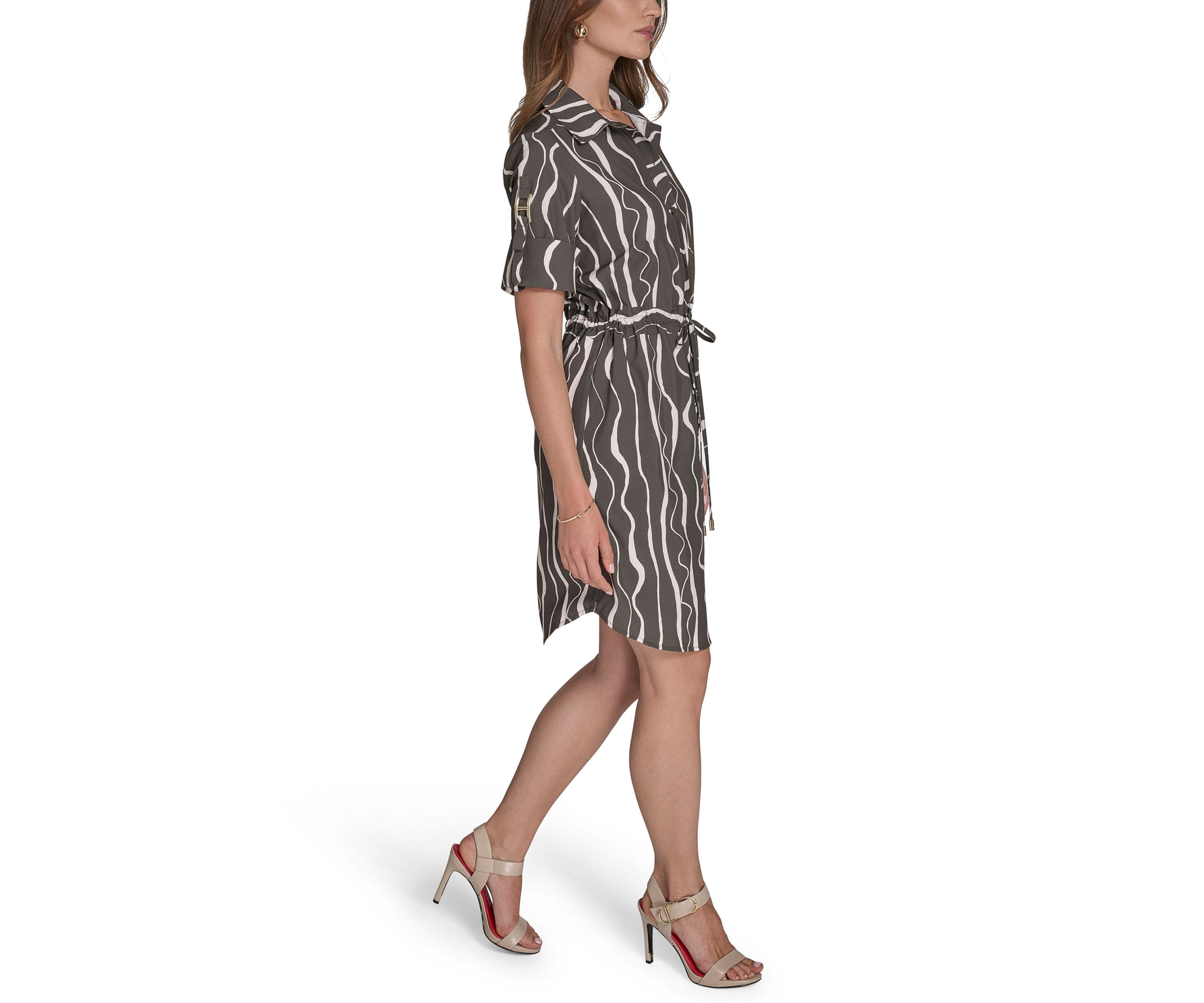 Womens Short Sleeve Belted Commuter Dress