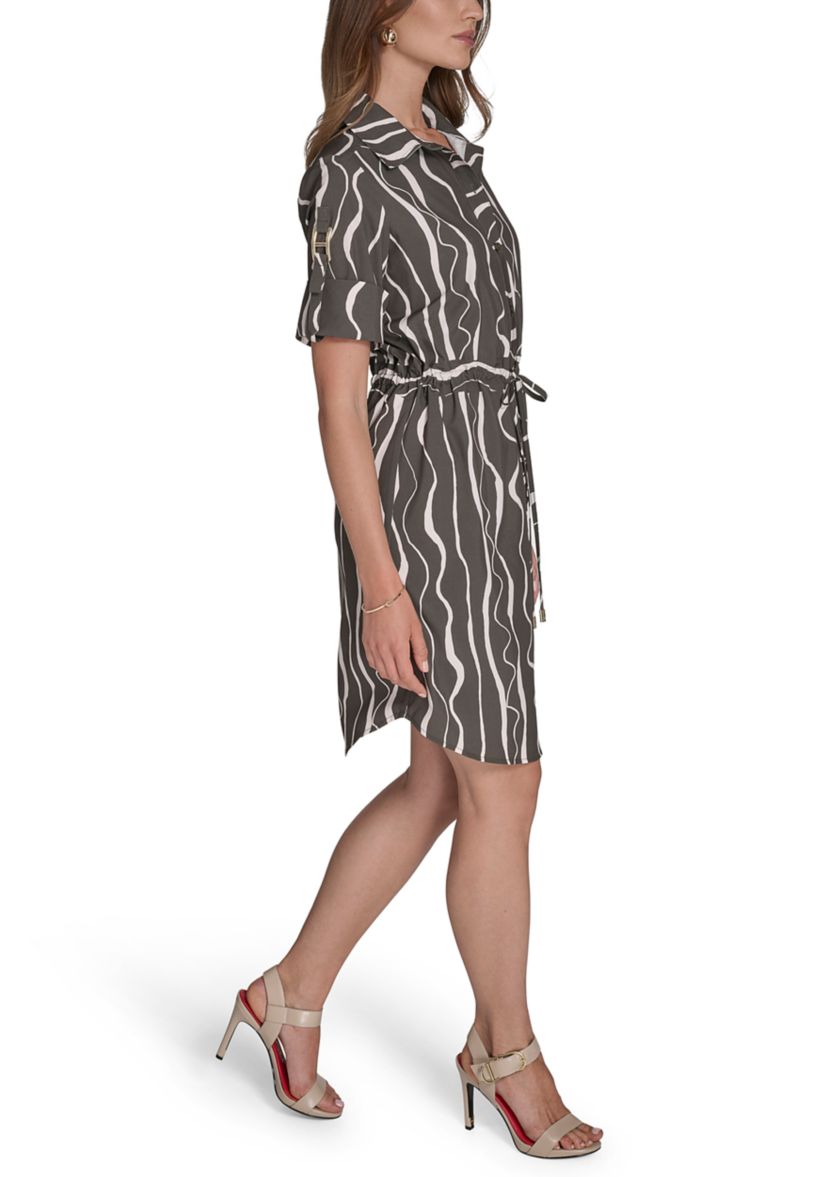 Womens Short Sleeve Belted Commuter Dress