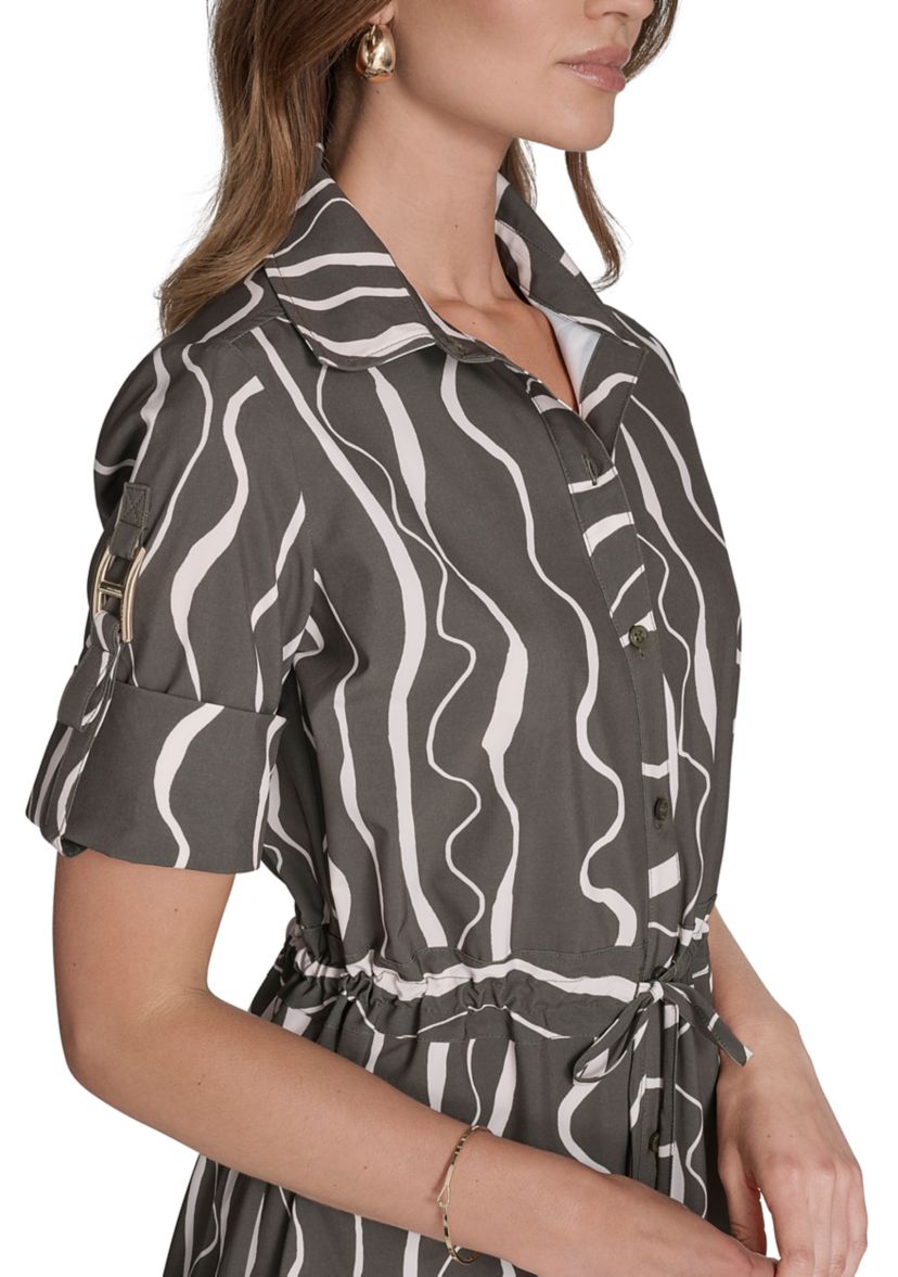 Womens Short Sleeve Belted Commuter Dress