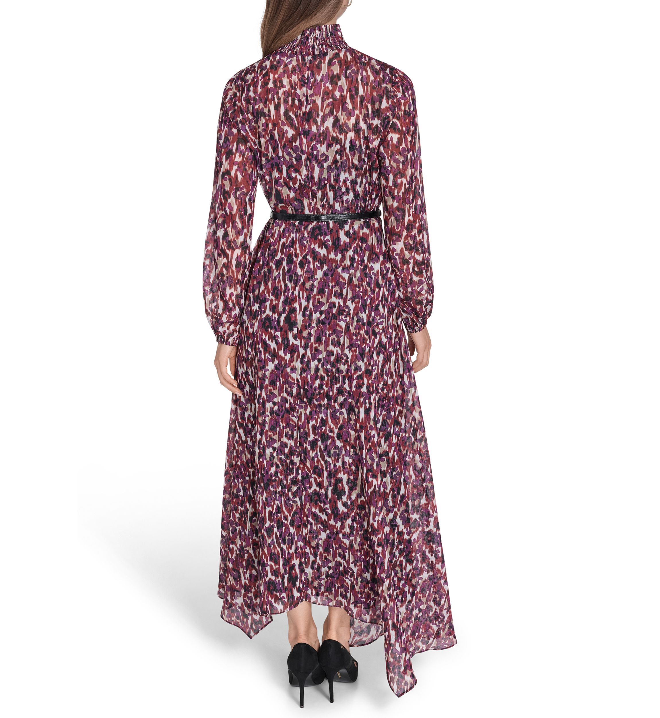 Womens Belted Chiffon Maxi Dress