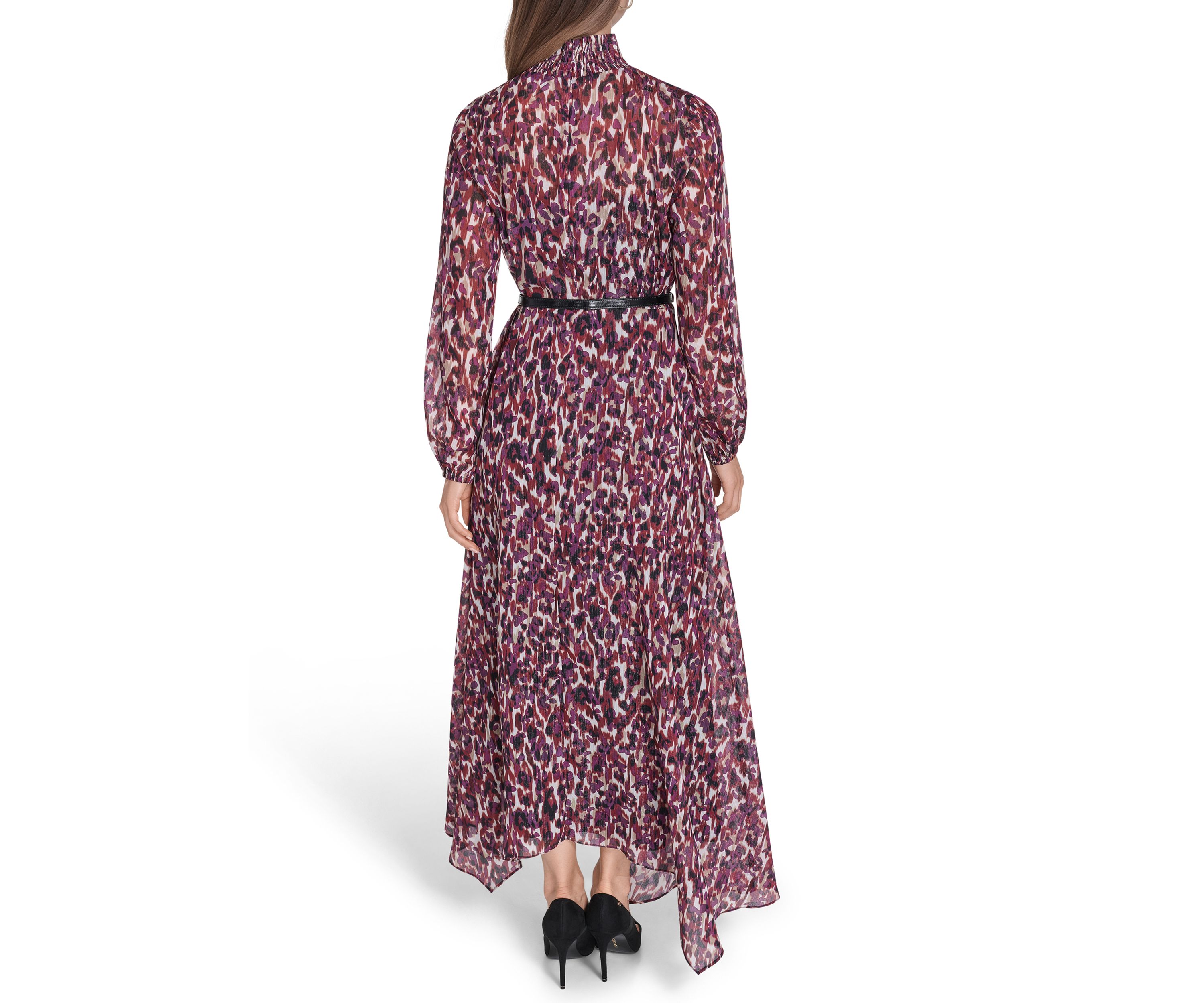 Womens Belted Chiffon Maxi Dress