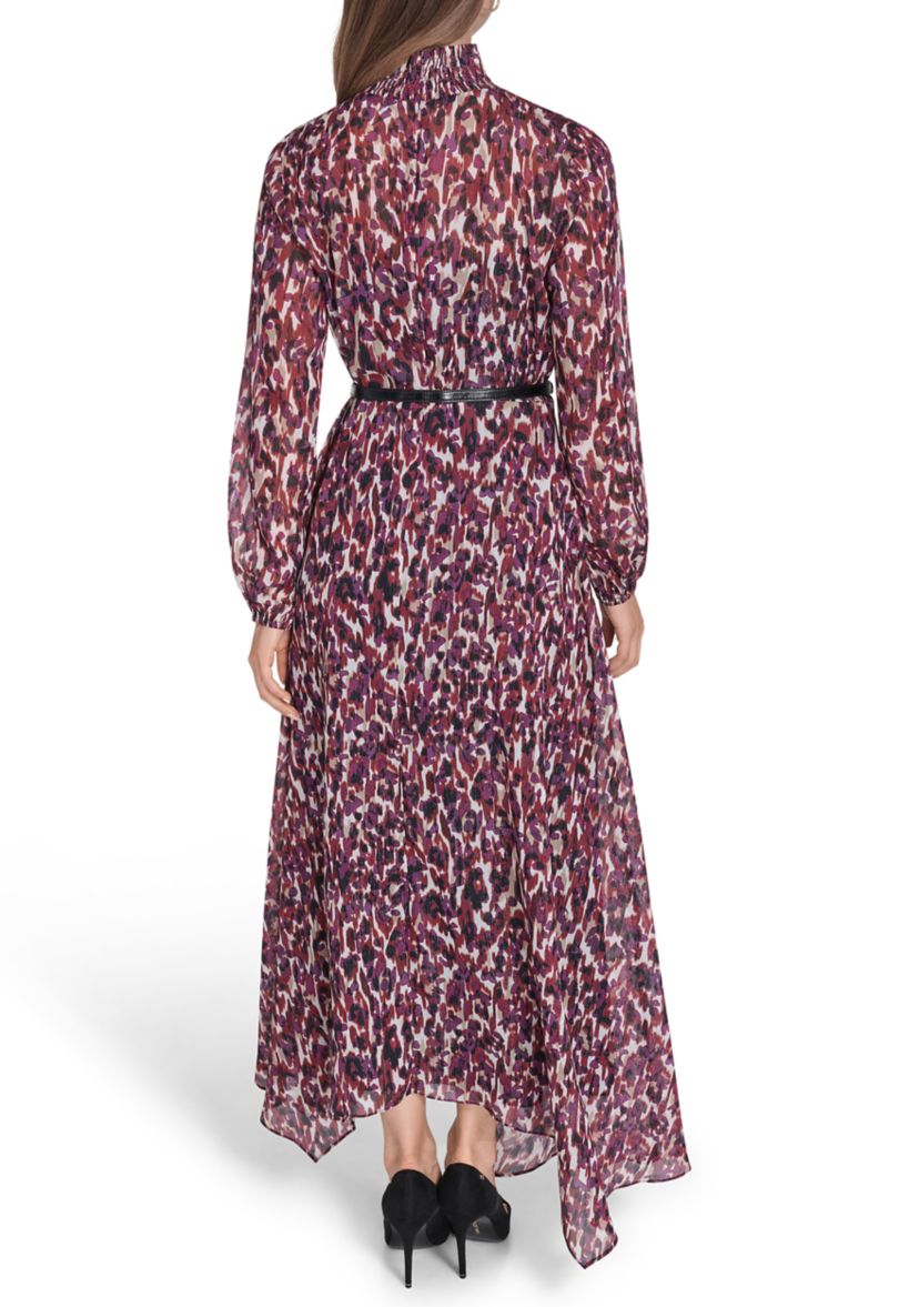 Womens Belted Chiffon Maxi Dress