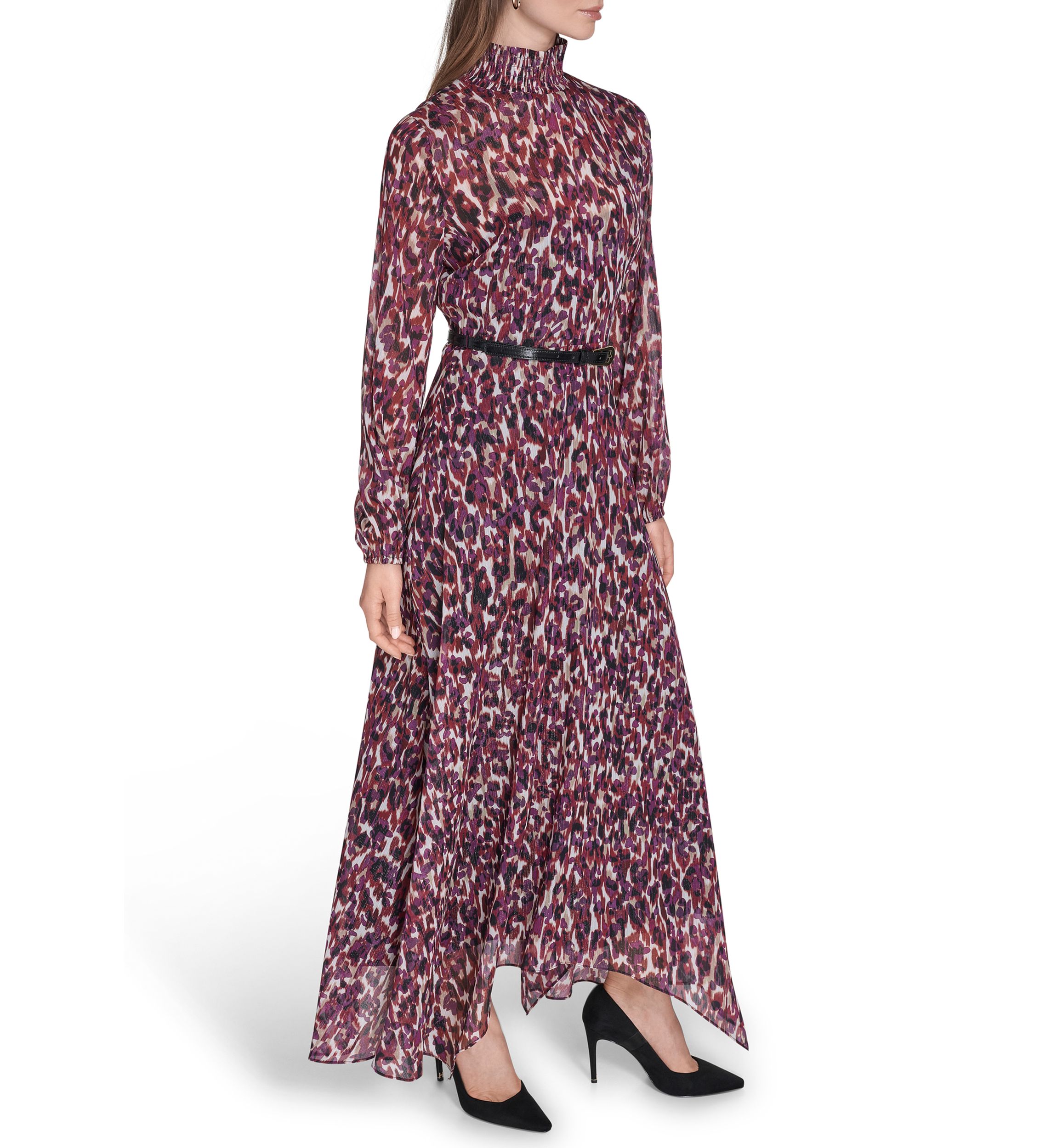 Womens Belted Chiffon Maxi Dress