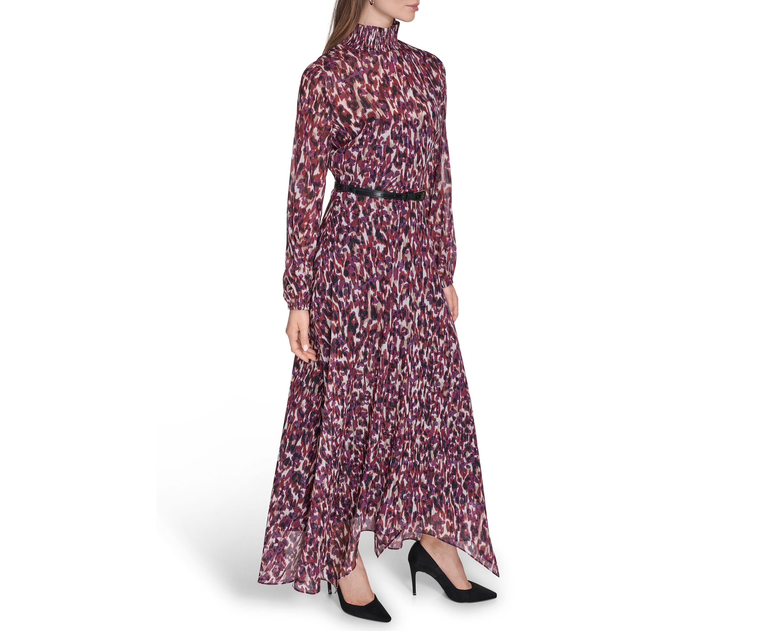 Womens Belted Chiffon Maxi Dress