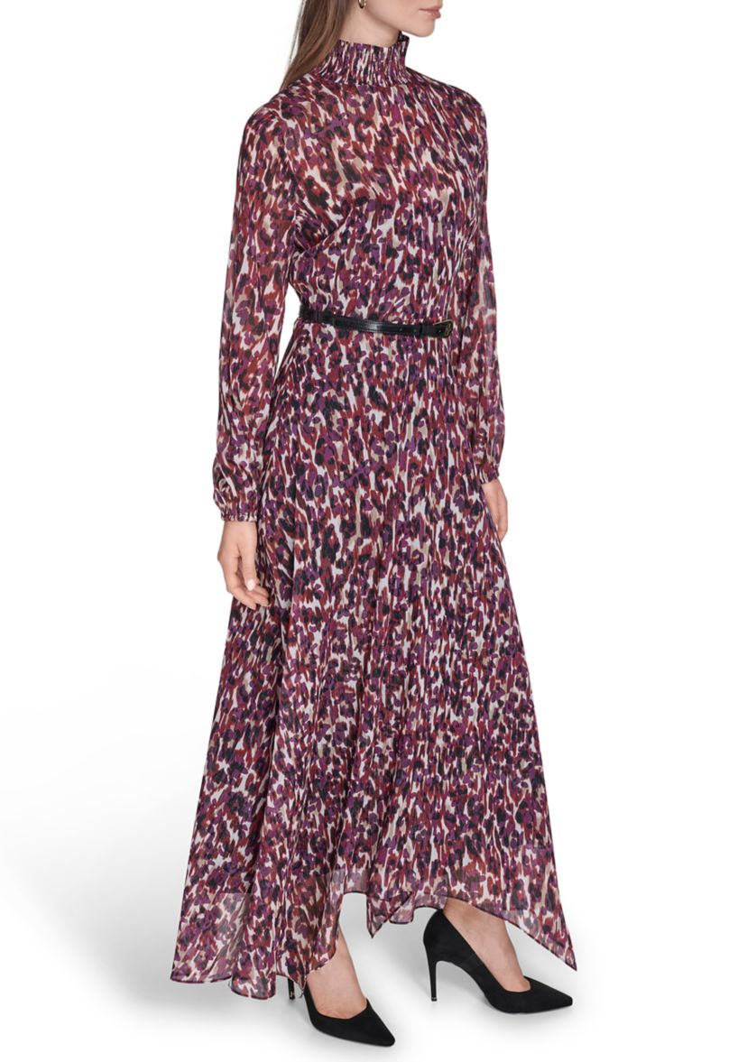 Womens Belted Chiffon Maxi Dress