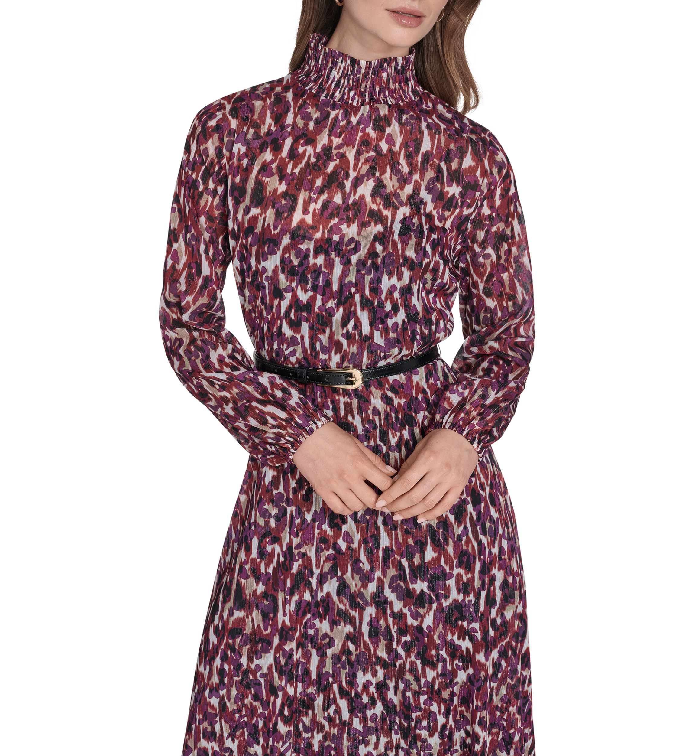 Womens Belted Chiffon Maxi Dress