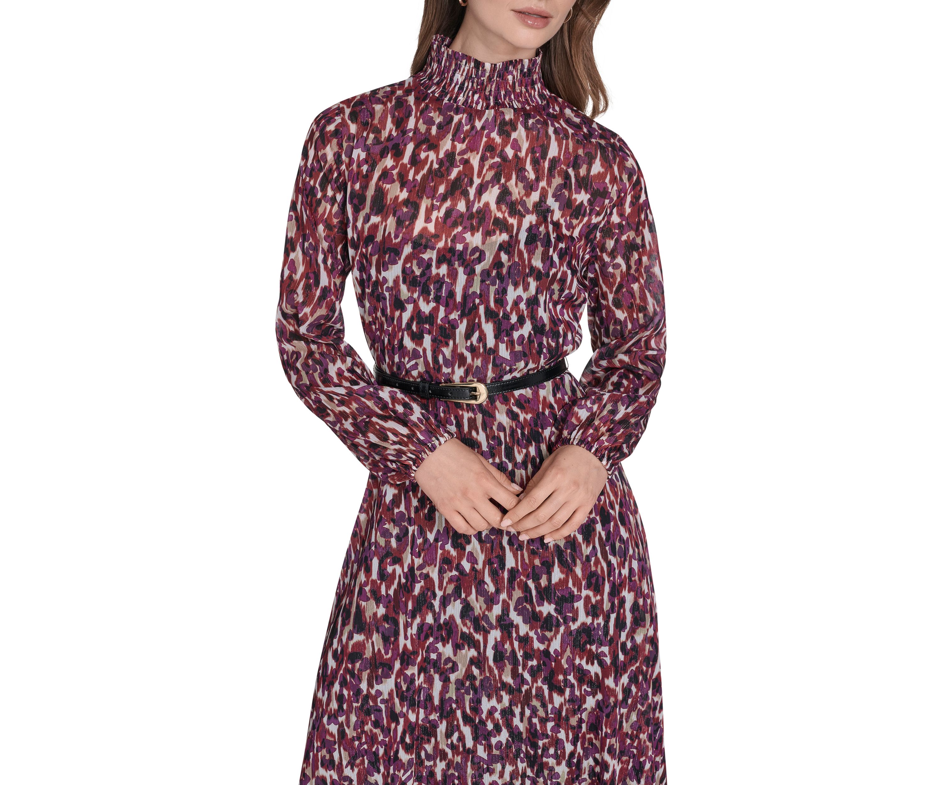 Womens Belted Chiffon Maxi Dress