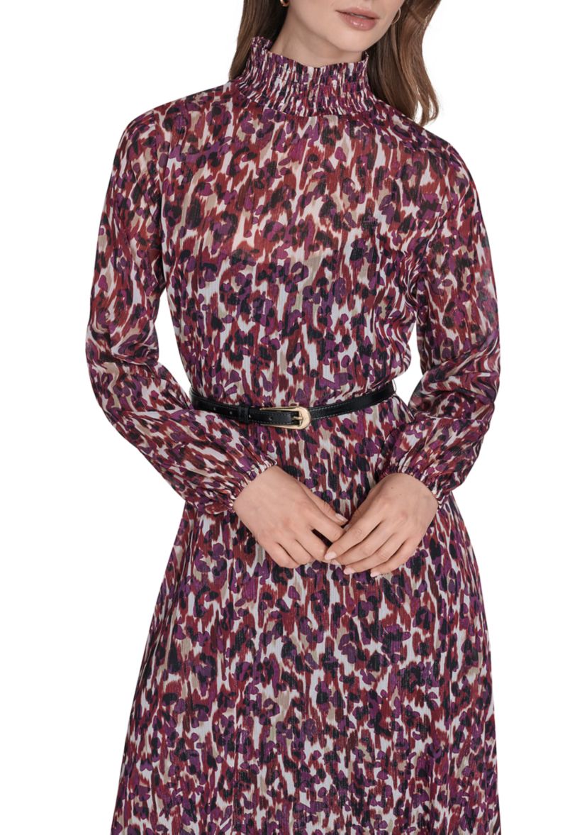Womens Belted Chiffon Maxi Dress