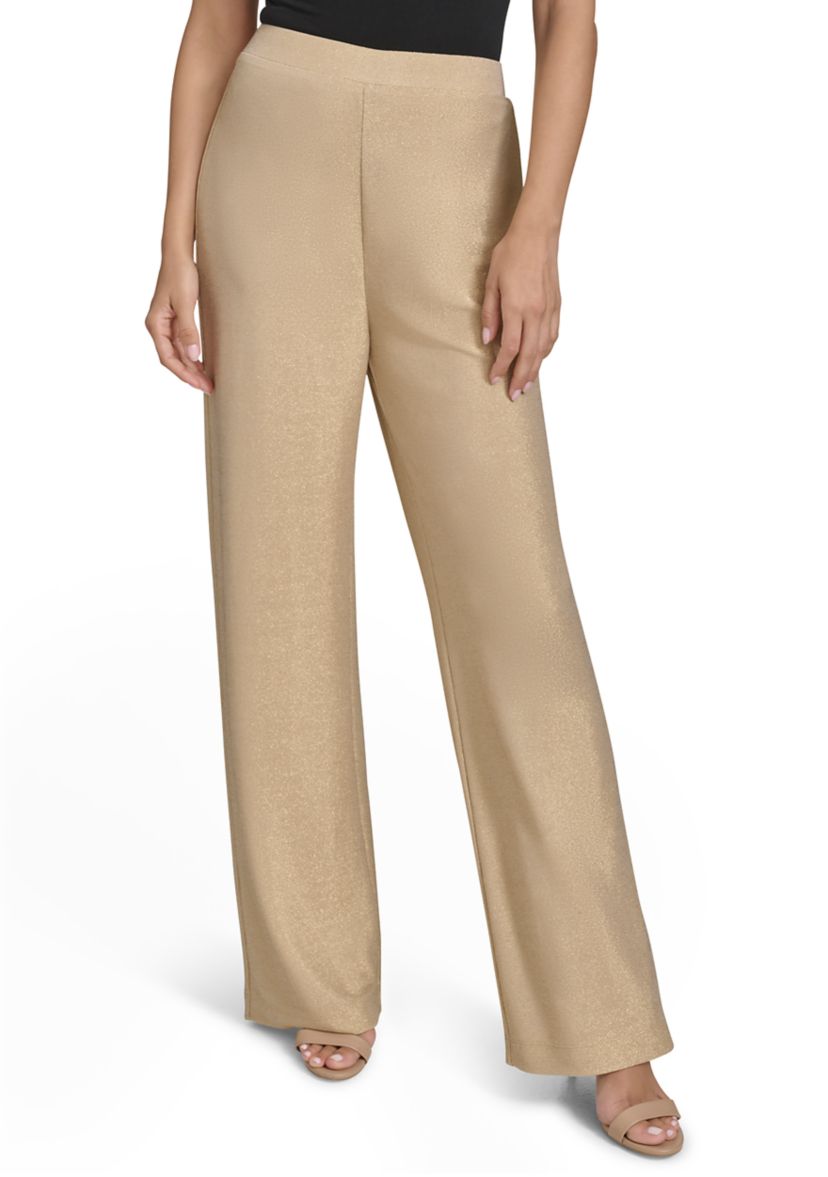 Womens Gold Metallic Pull-On Dress Pants