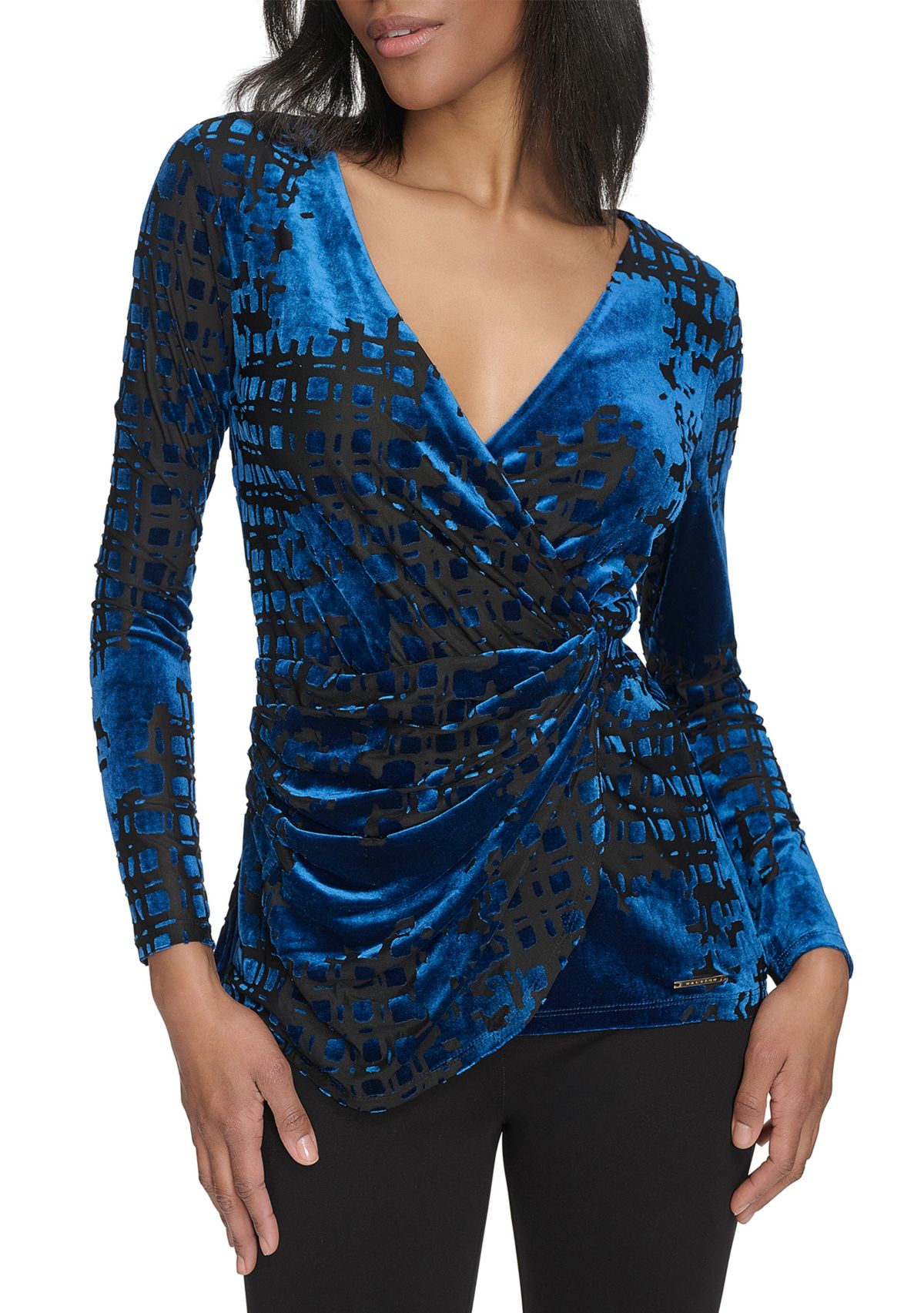 Womens Burnout Printed V-Neck Blouse