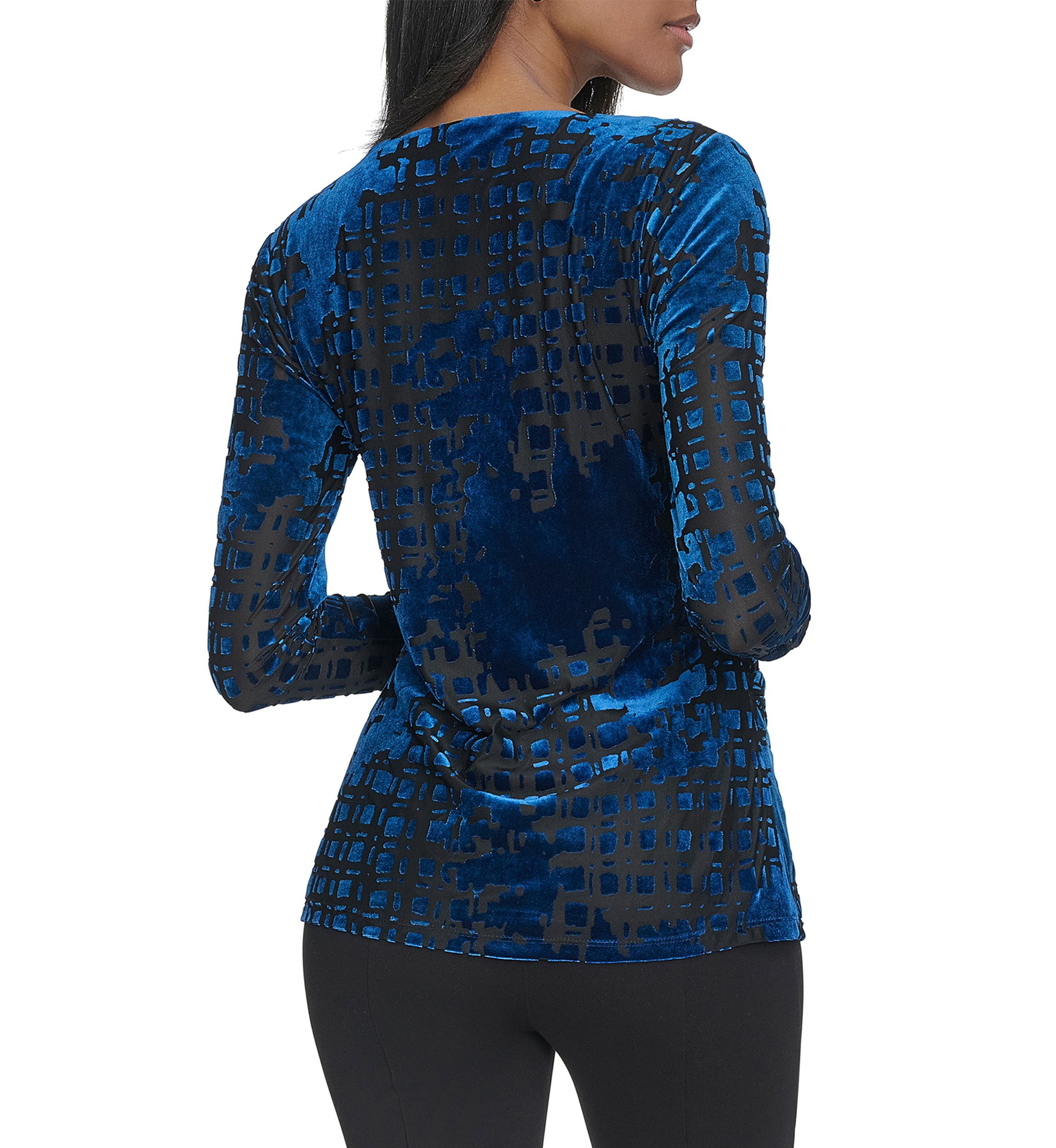 Womens Burnout Printed V-Neck Blouse