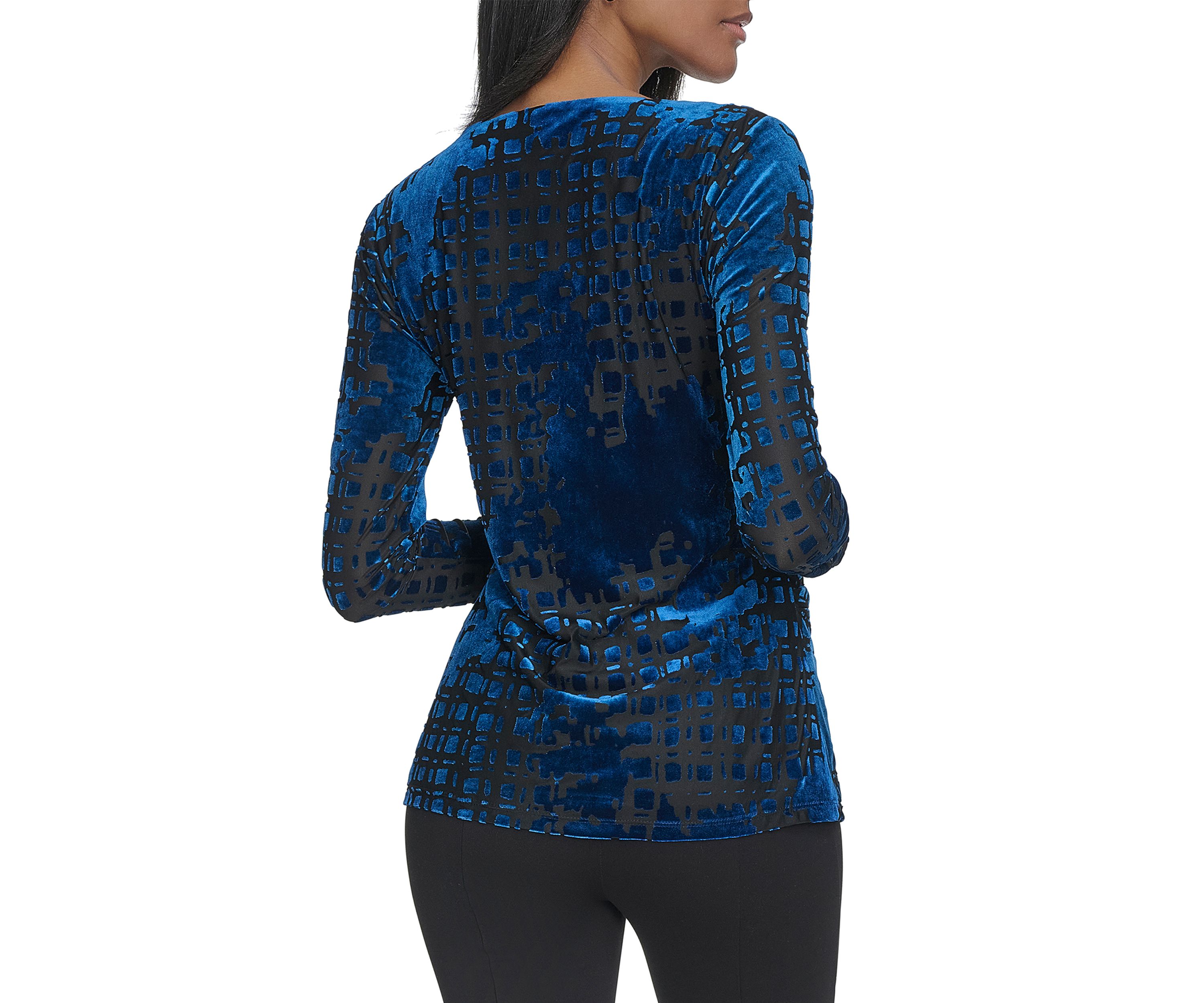 Womens Burnout Printed V-Neck Blouse