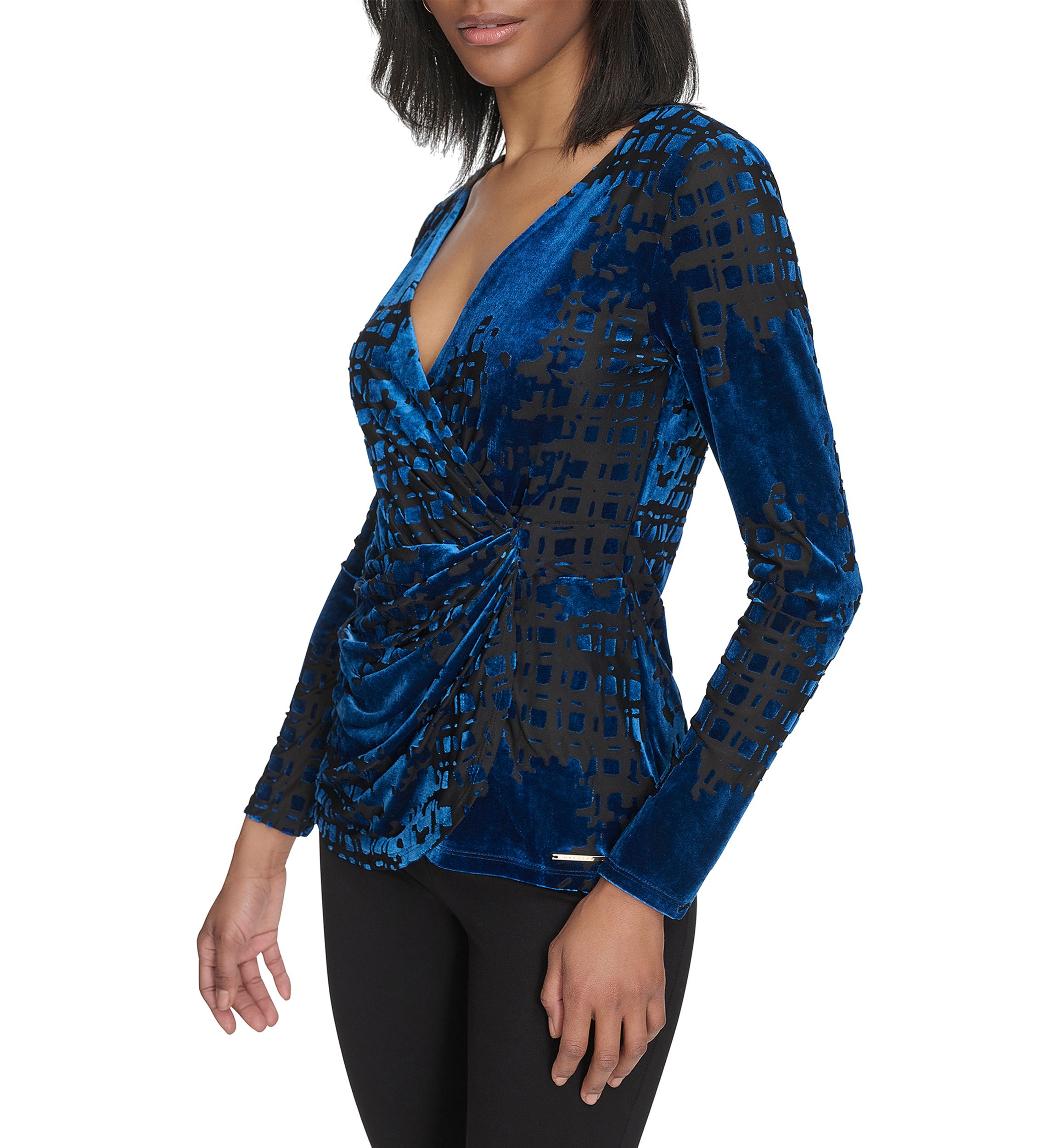 Womens Burnout Printed V-Neck Blouse