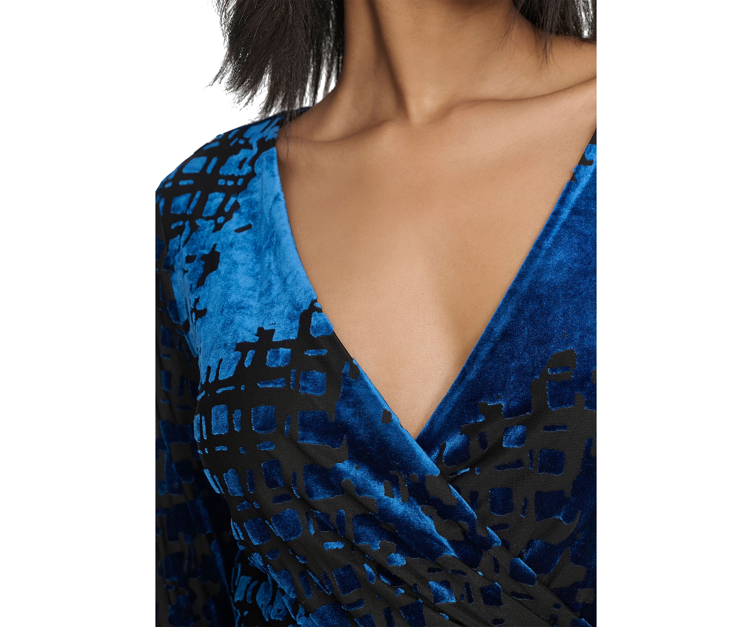 Womens Burnout Printed V-Neck Blouse