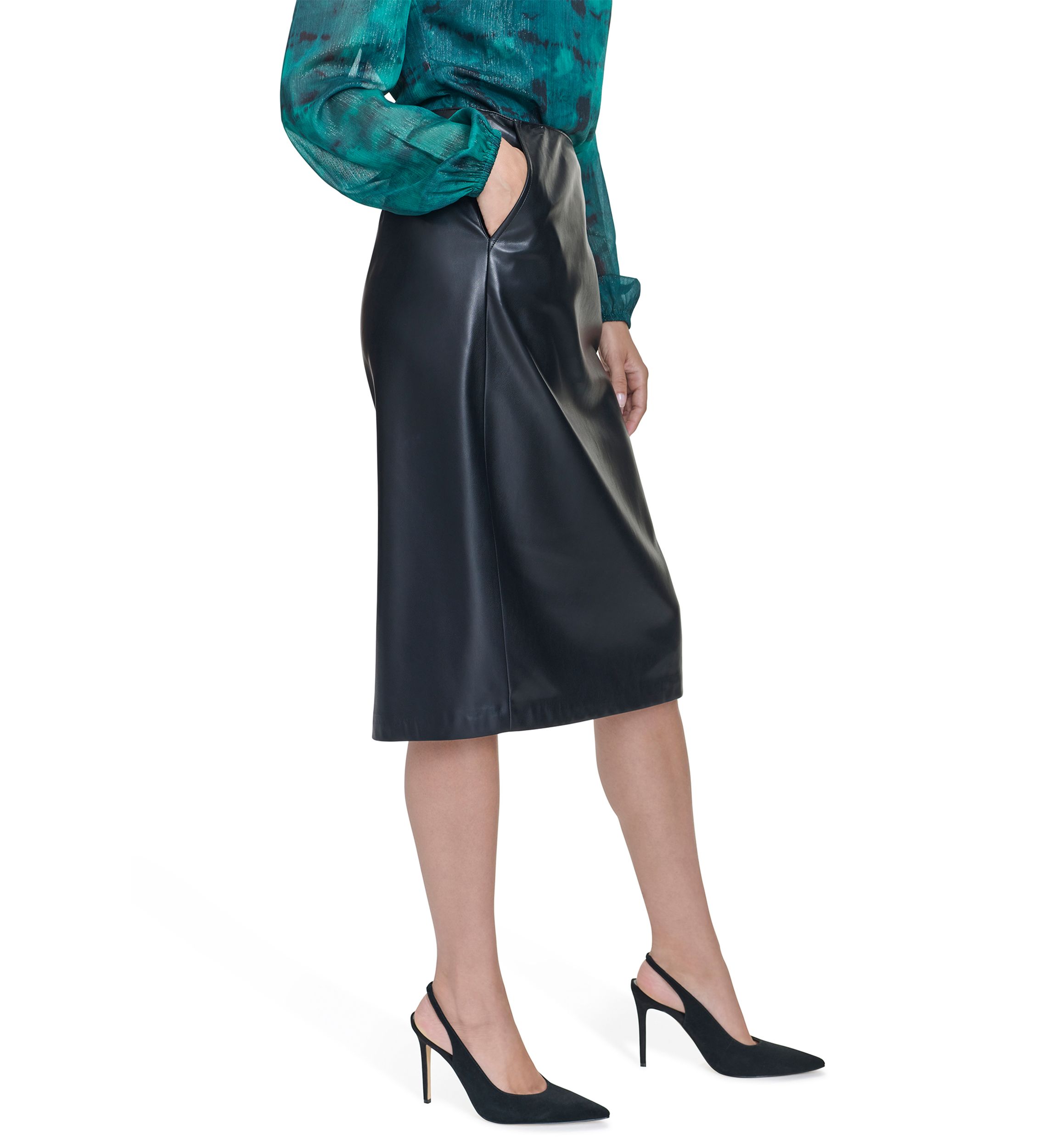 Womens Vegan Leather Pencil Skirt 