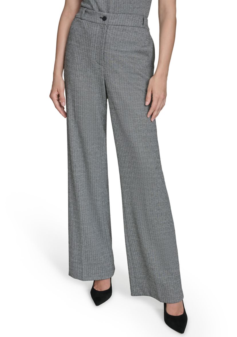 Womens Herringbone Ponte Straight Leg Pants
