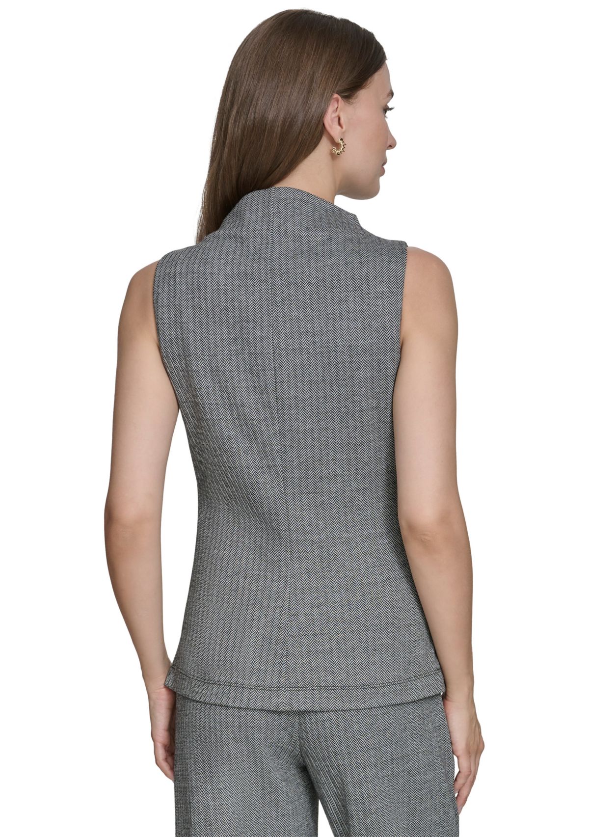 Womens Herringbone Mock Neck Sleeveless Top