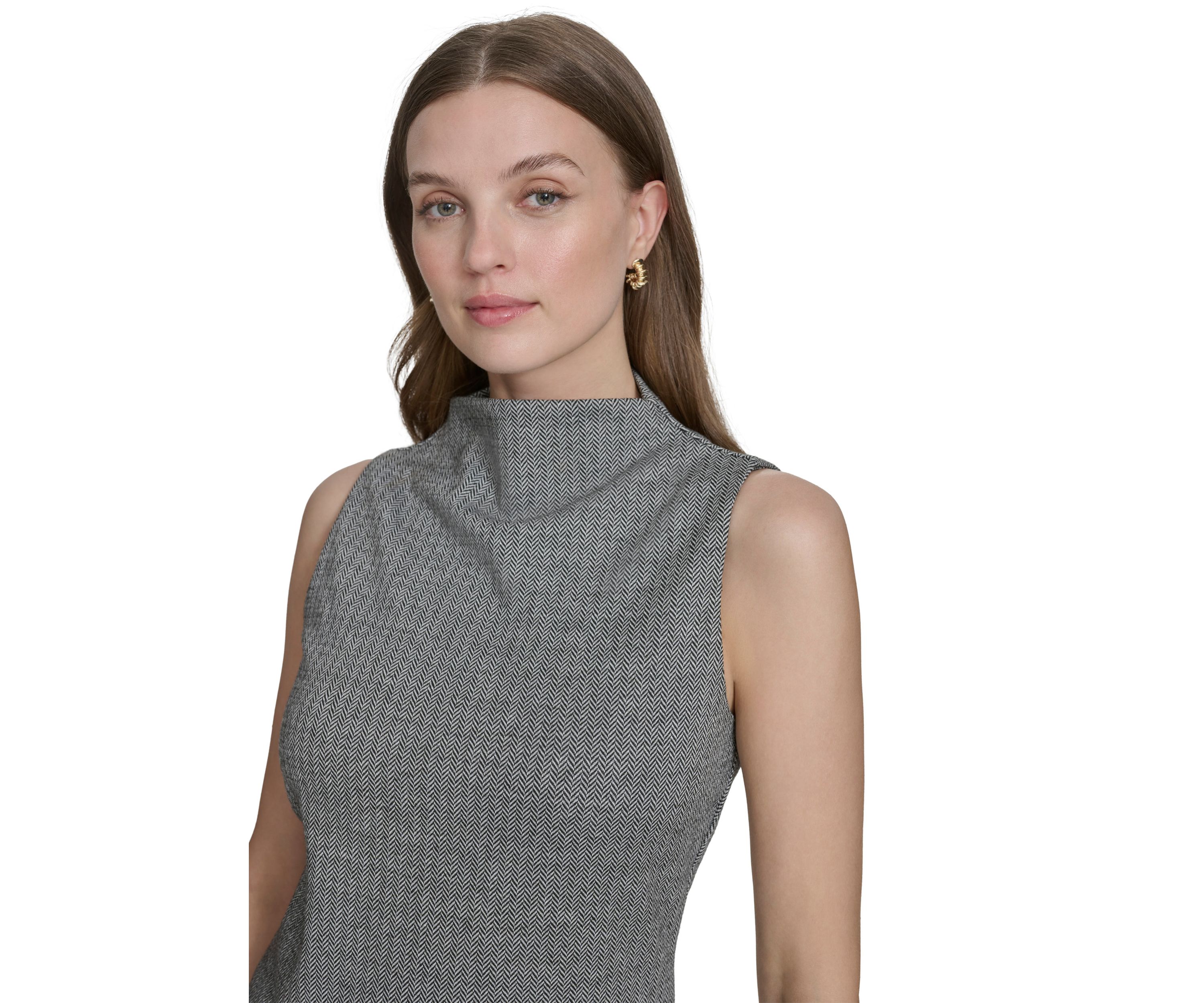 Womens Herringbone Mock Neck Sleeveless Top