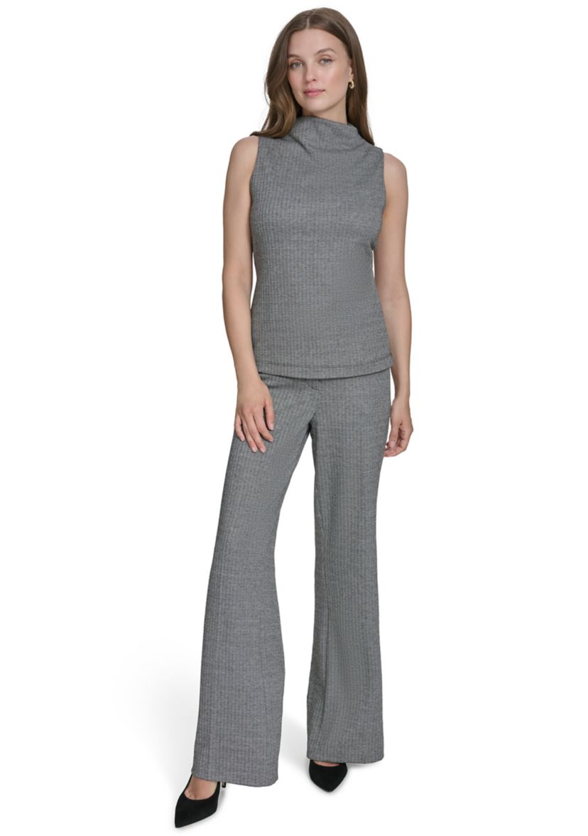 Womens Herringbone Mock Neck Sleeveless Top