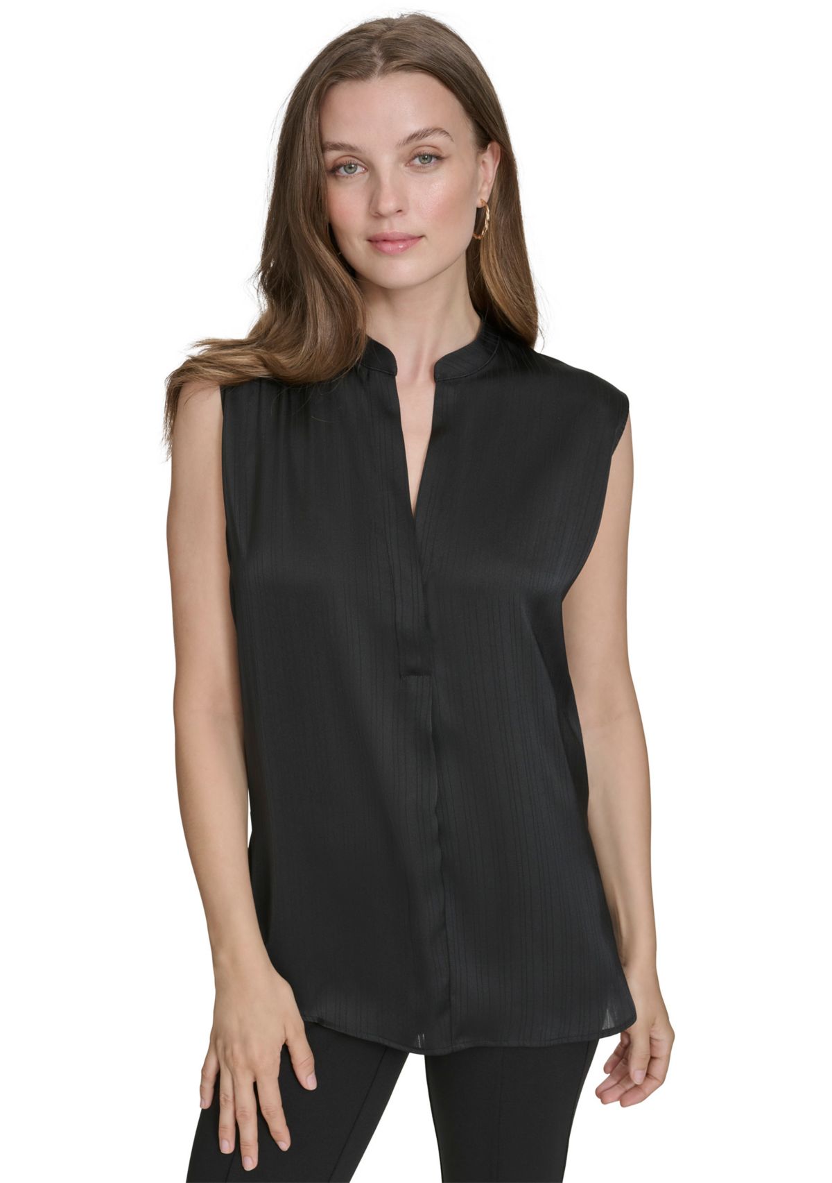 Womens Mandarin Collar Sleeveless Top